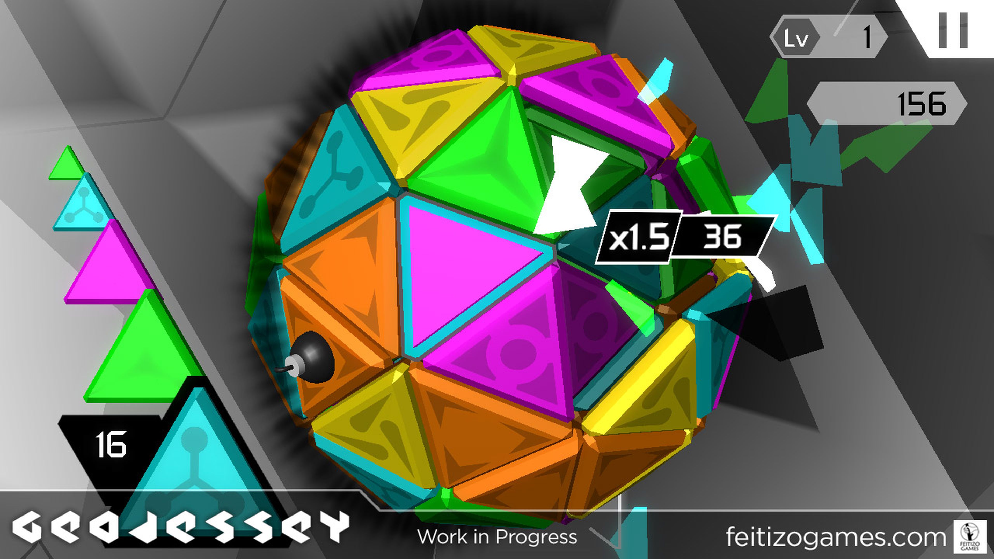 Geodessey es un juego de puzles 3D en el que tendremos que agrupar cuatro triángulos del mismo color para que desaparezcan.