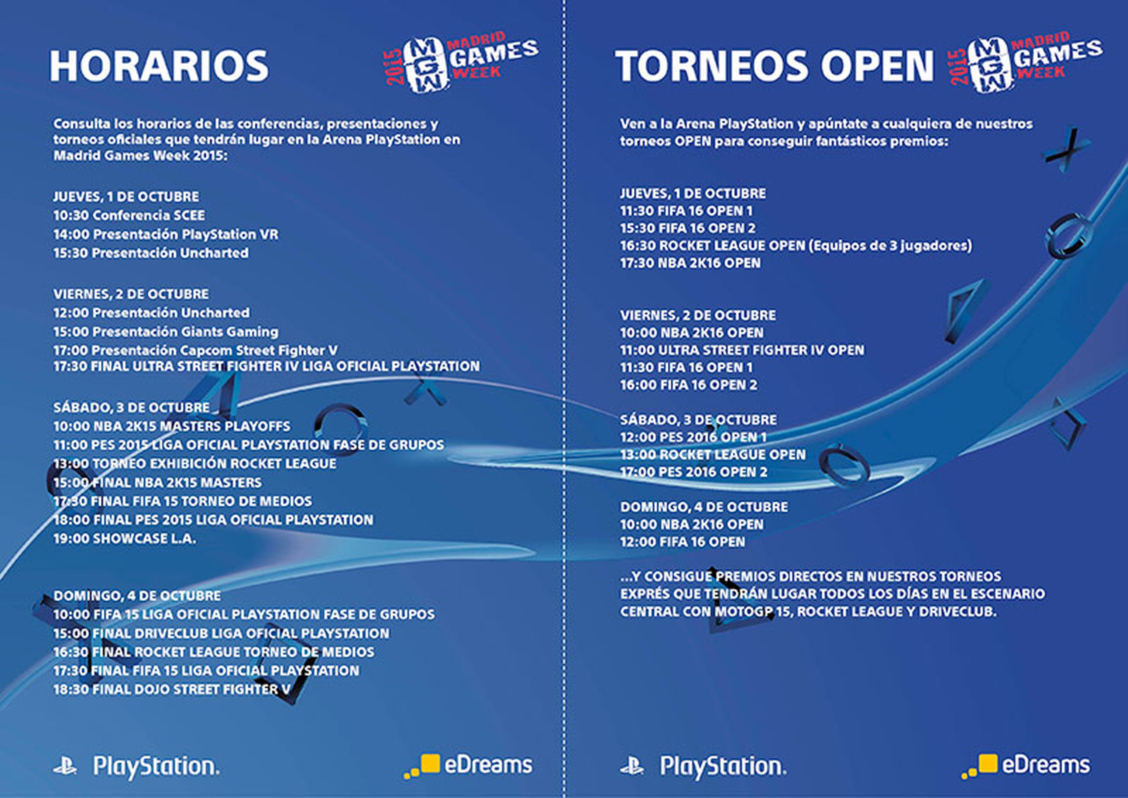 Horarios Arena PlayStation