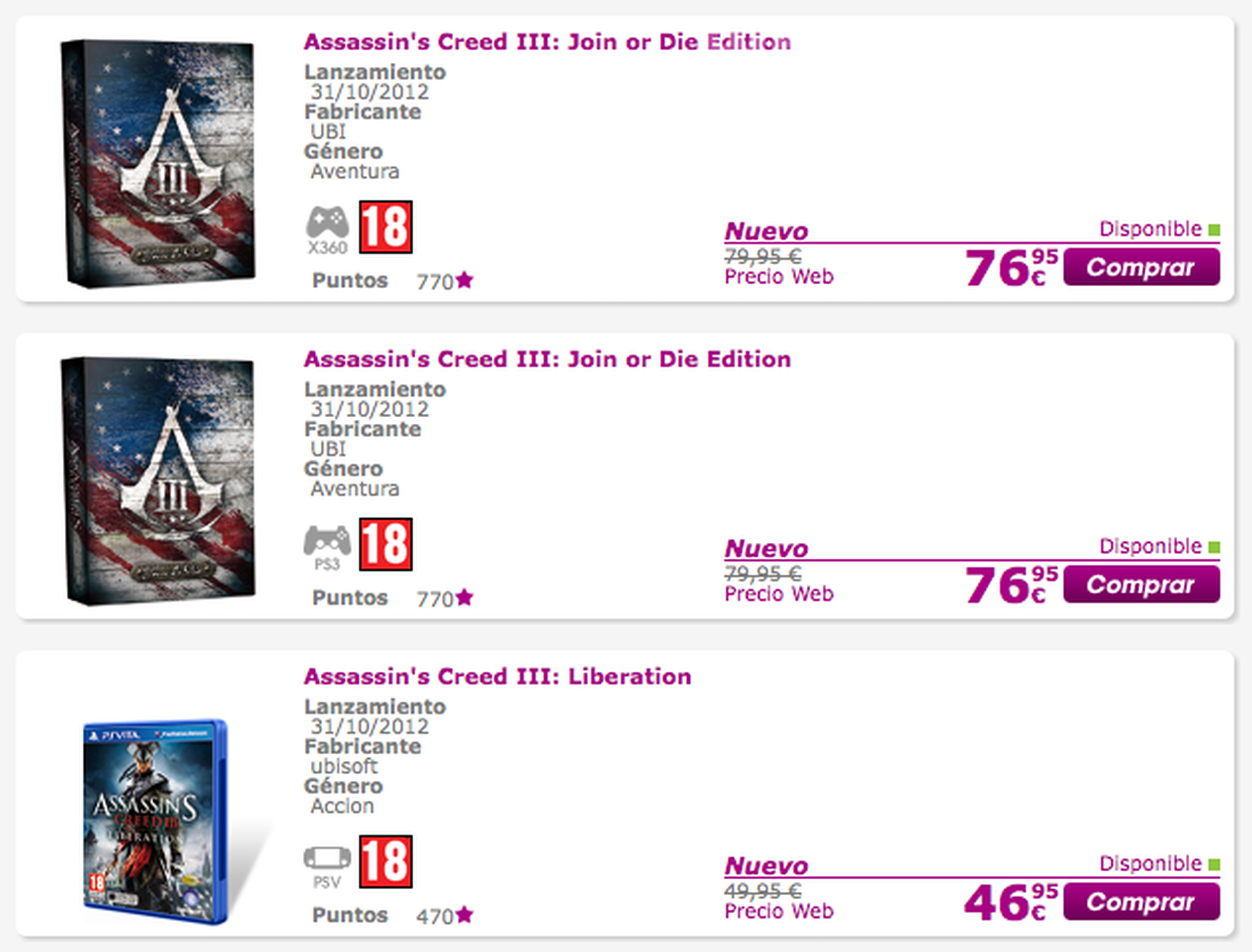 Assassin's Creed 3 todavía no está a la venta