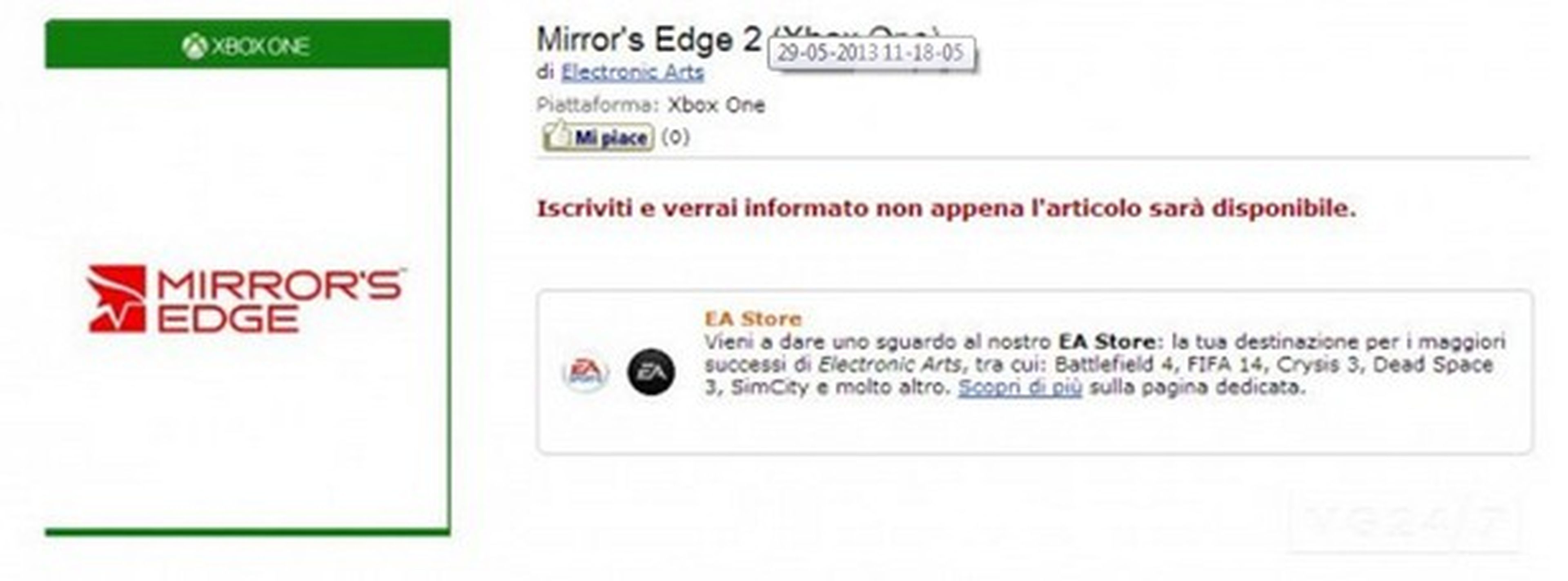 Mirror's Edge 2 para Xbox One listado por Amazon