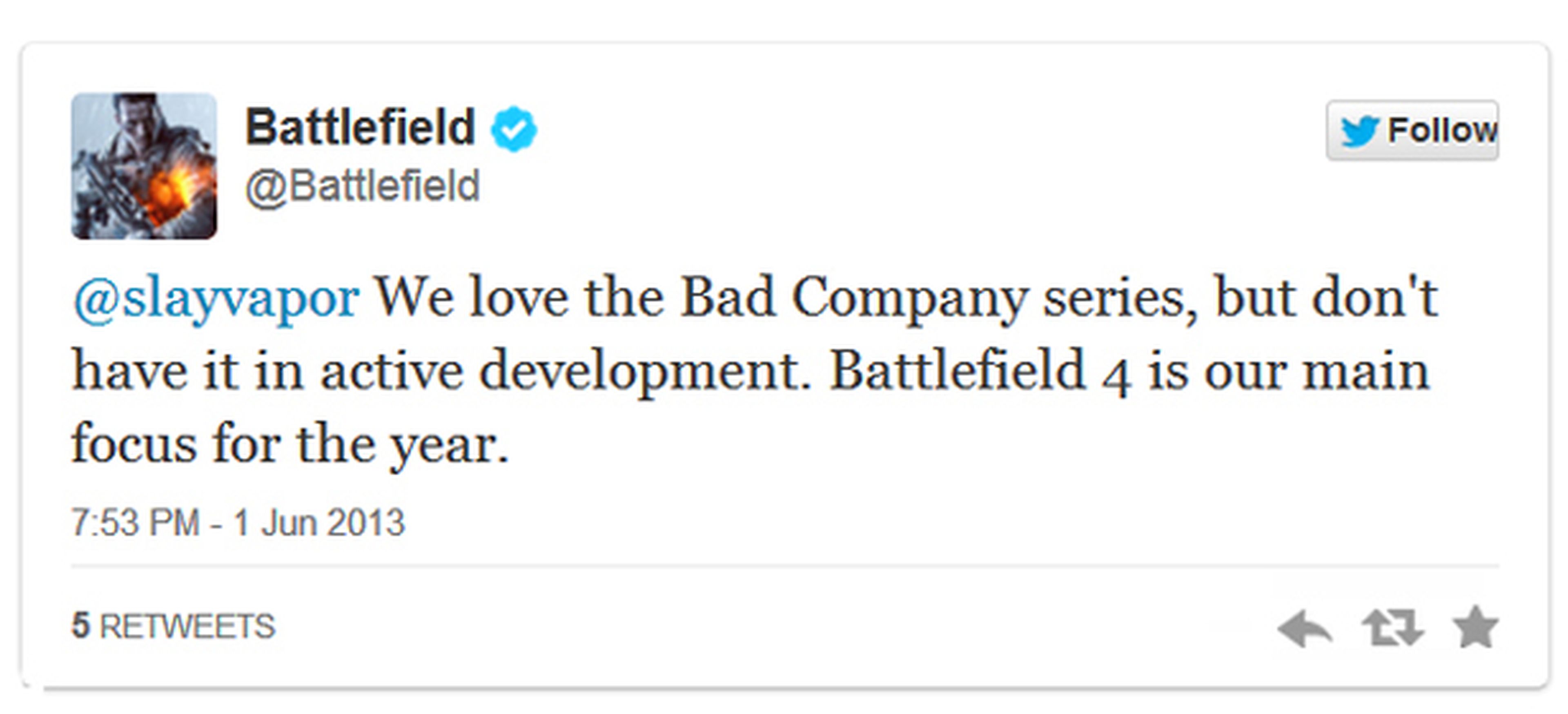 Battlefield: Bad Company no está en los planes de DICE