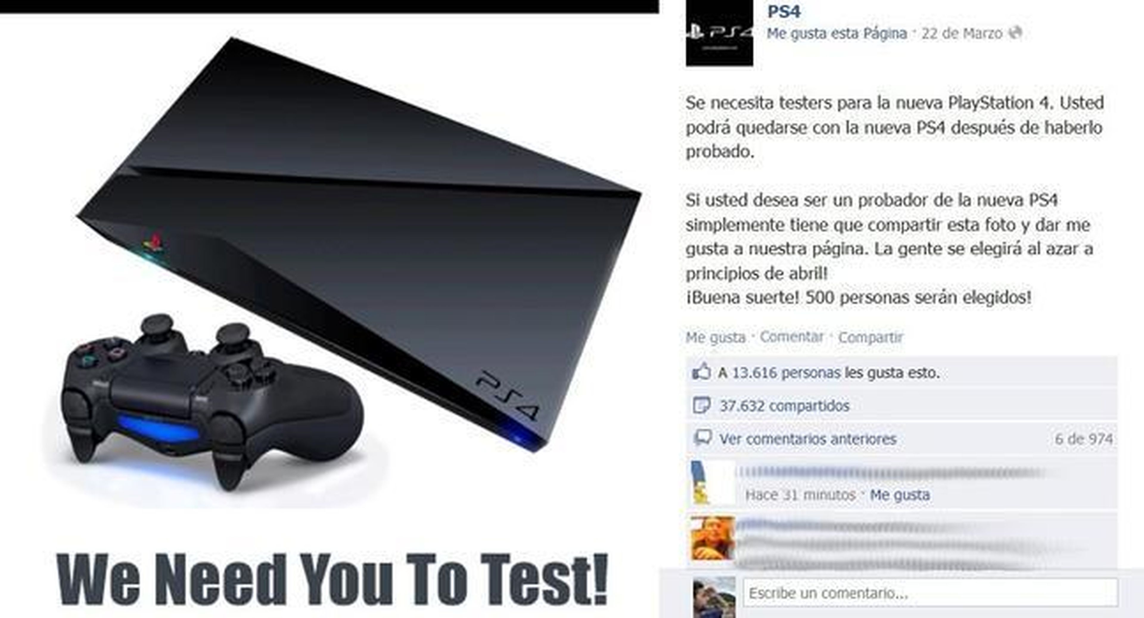 PlayStation 4 NO busca testers en Facebook