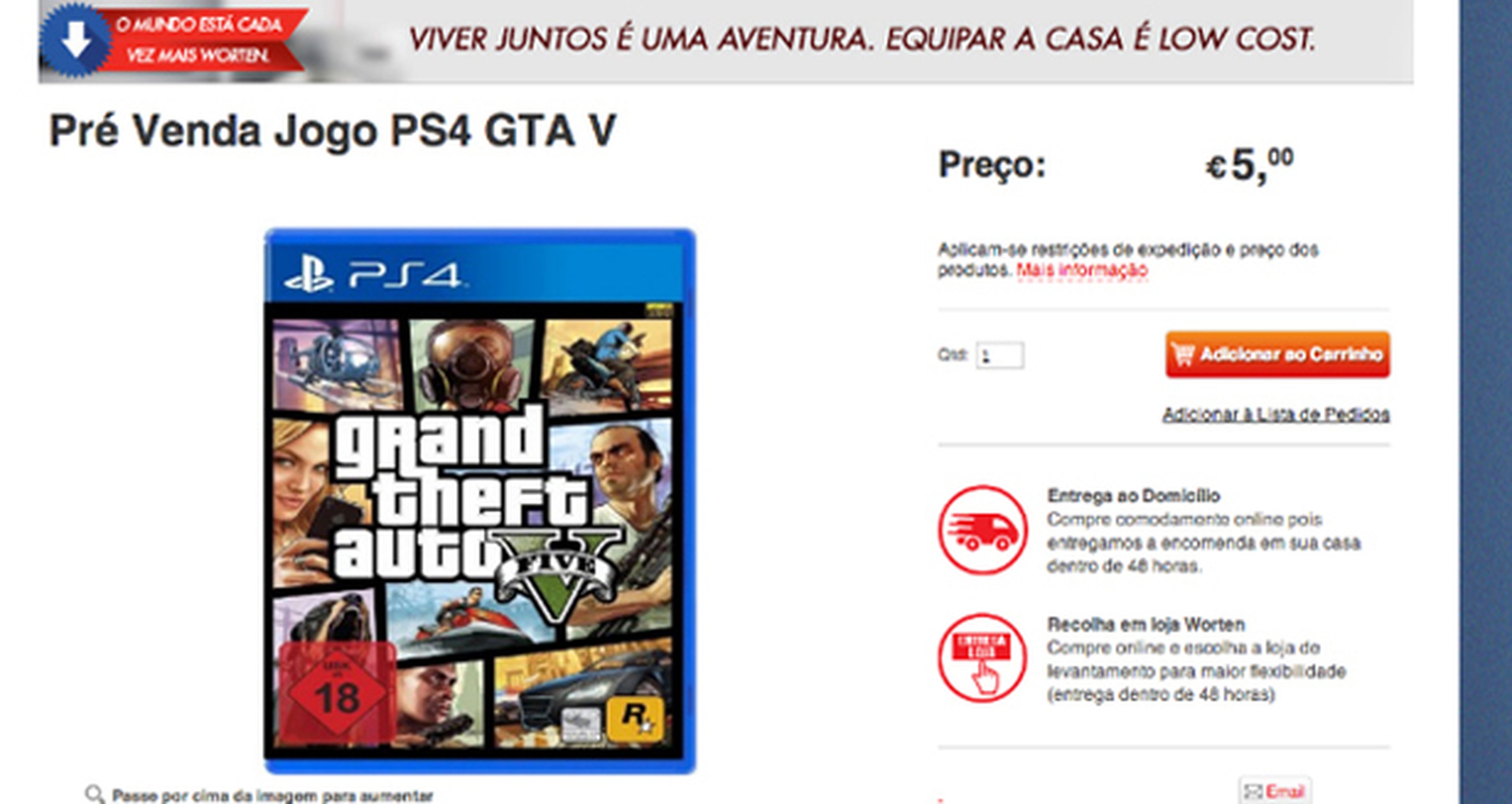 GTA V para PS4 listado por otro comercio online