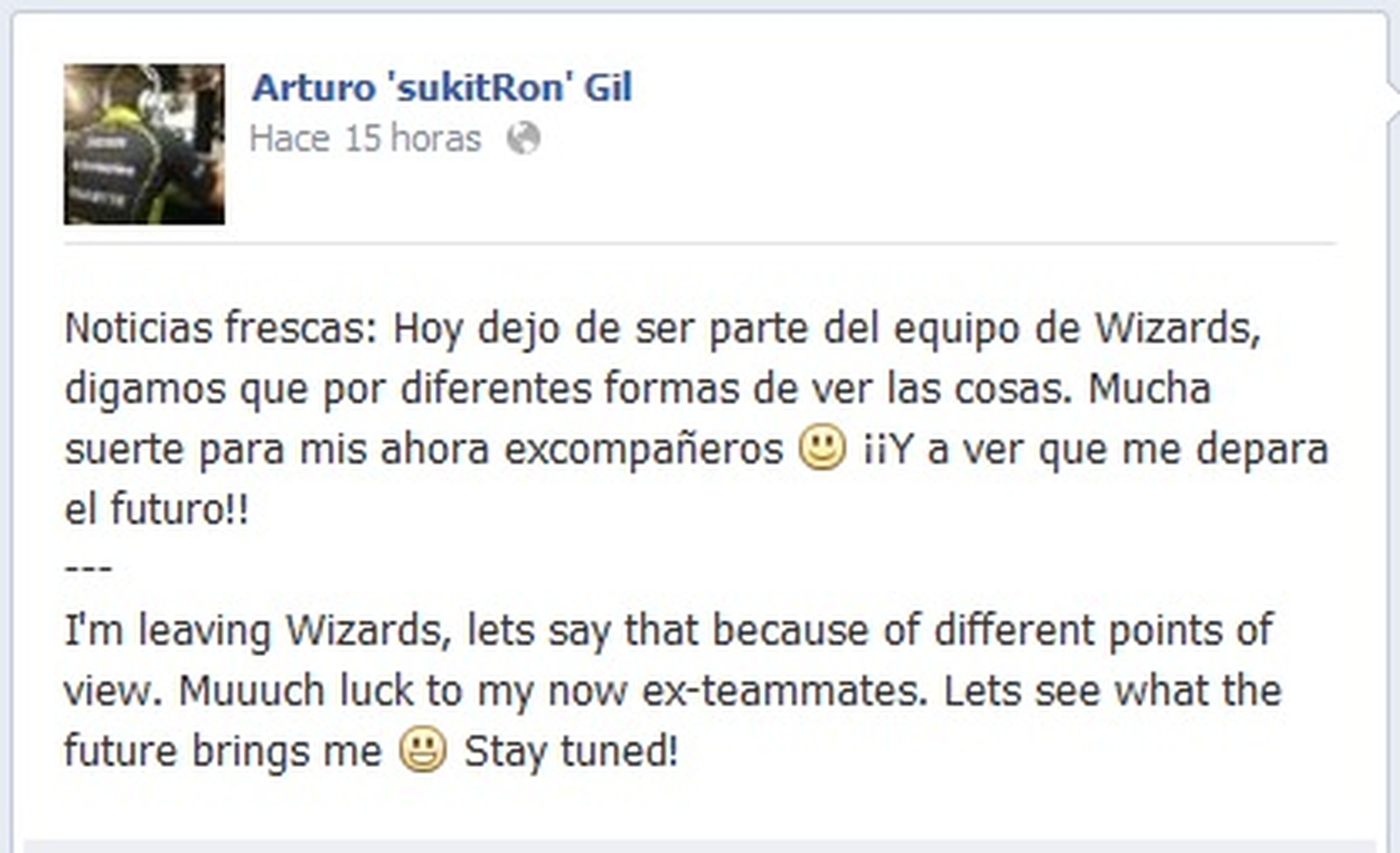 'sukitRon': "Dejo de ser parte del equipo de Wizards"