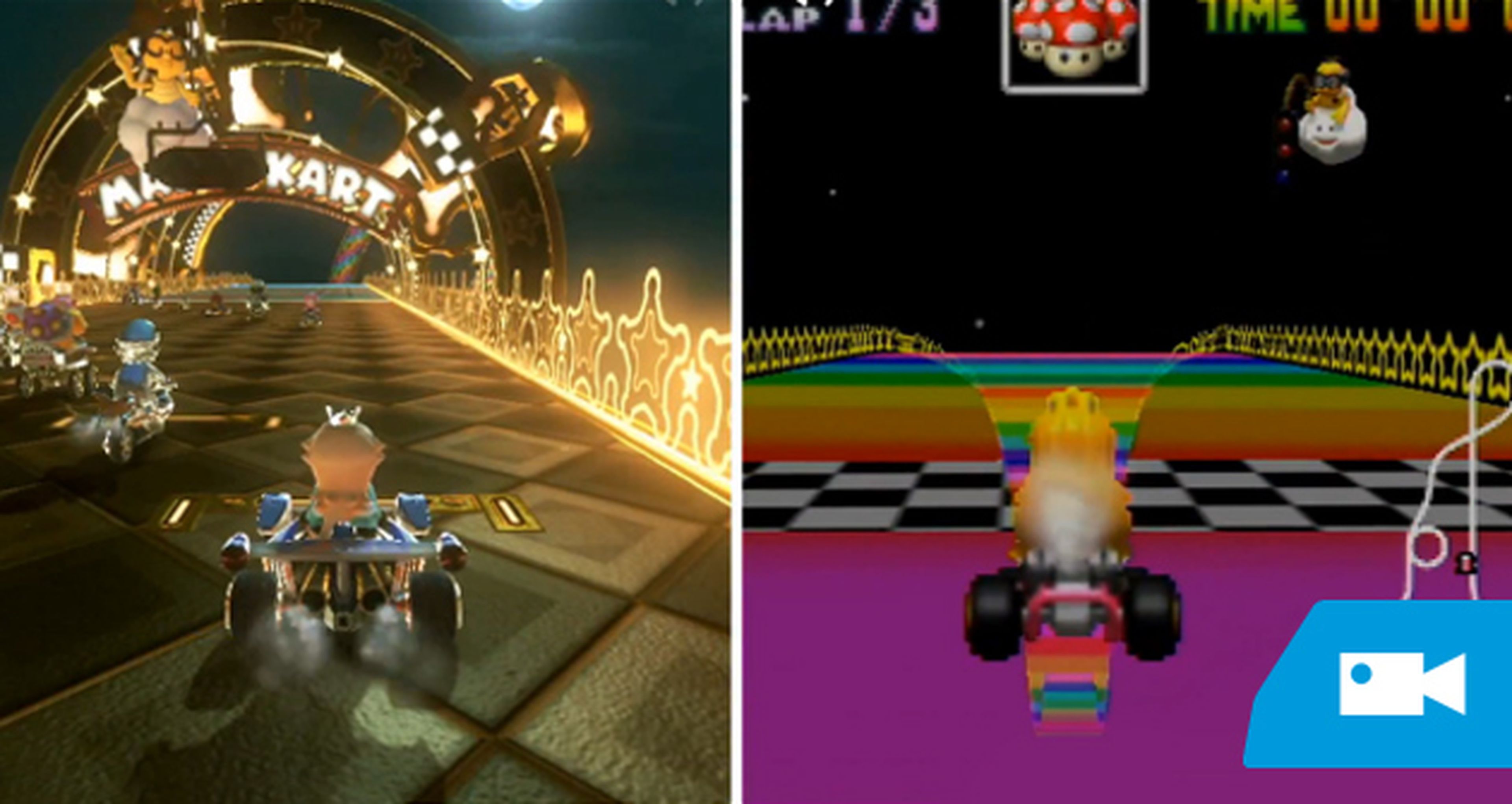 Cómo era y cómo es Rainbow Road 64 en Mario Kart 8