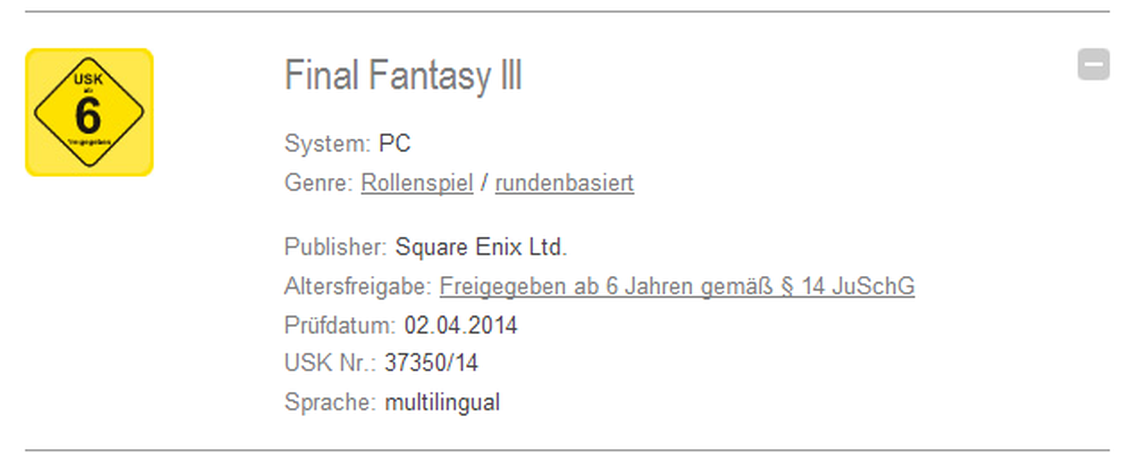 Final Fantasy III llegará a PC