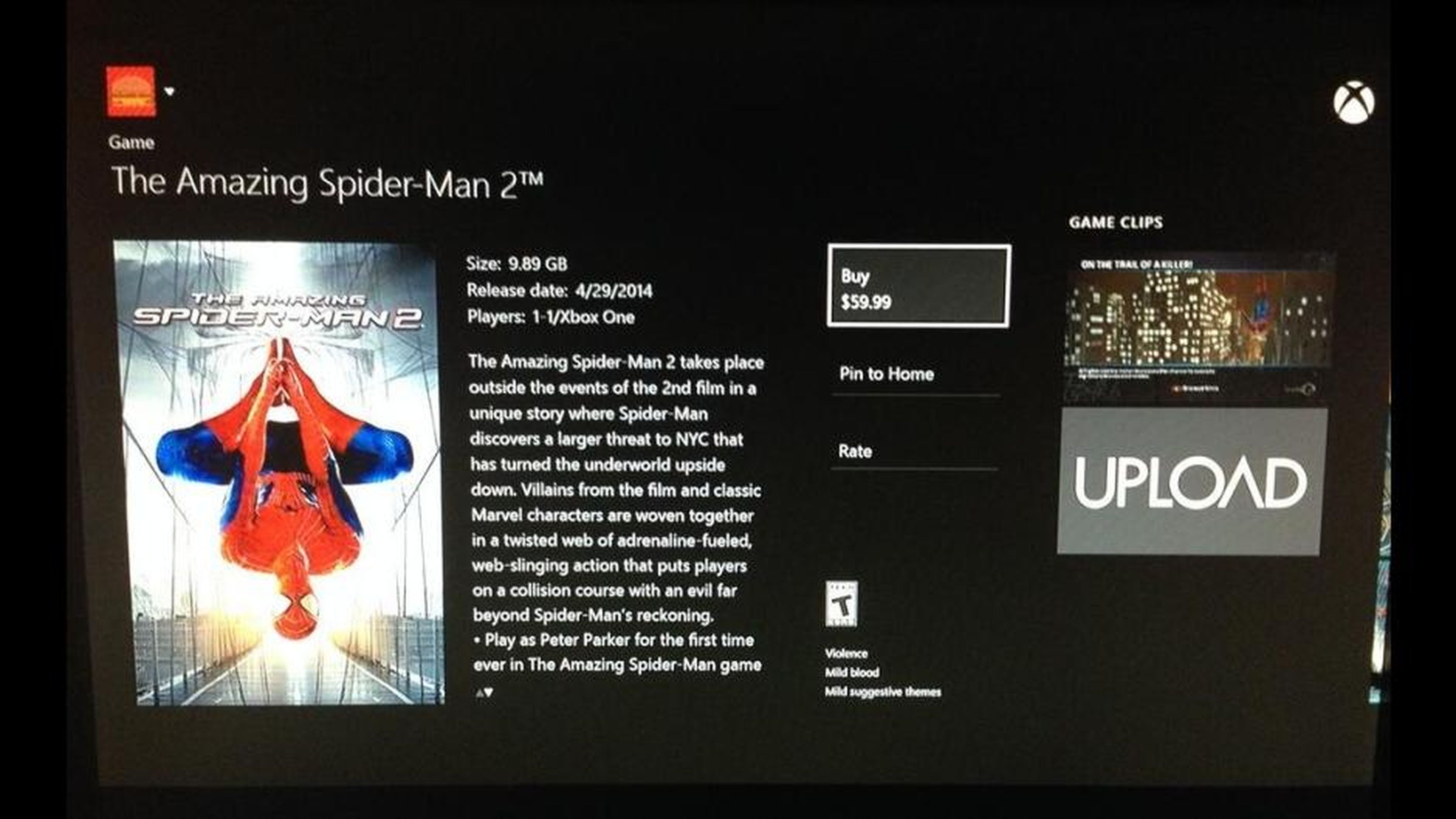 The Amazing Spider-Man 2 para Xbox One aparece en la store de Microsoft