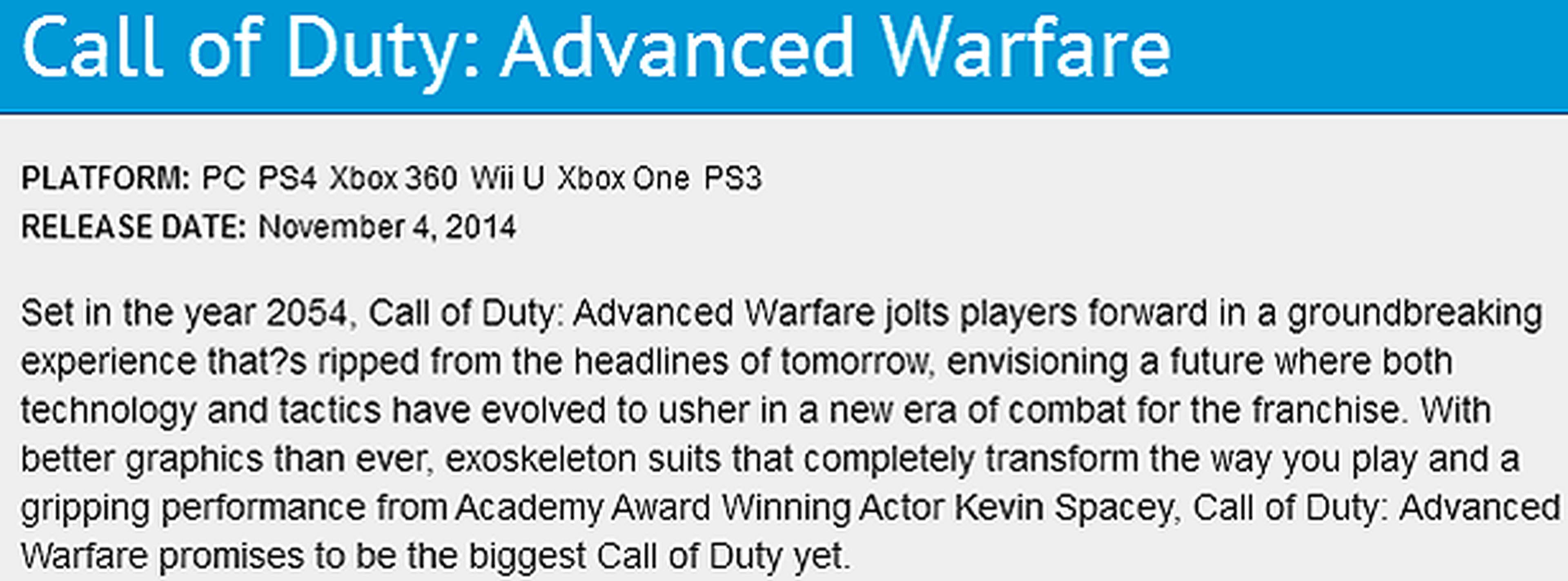 E3 2014: Call of Duty: Advanced Warfare, confirmado para Wii U