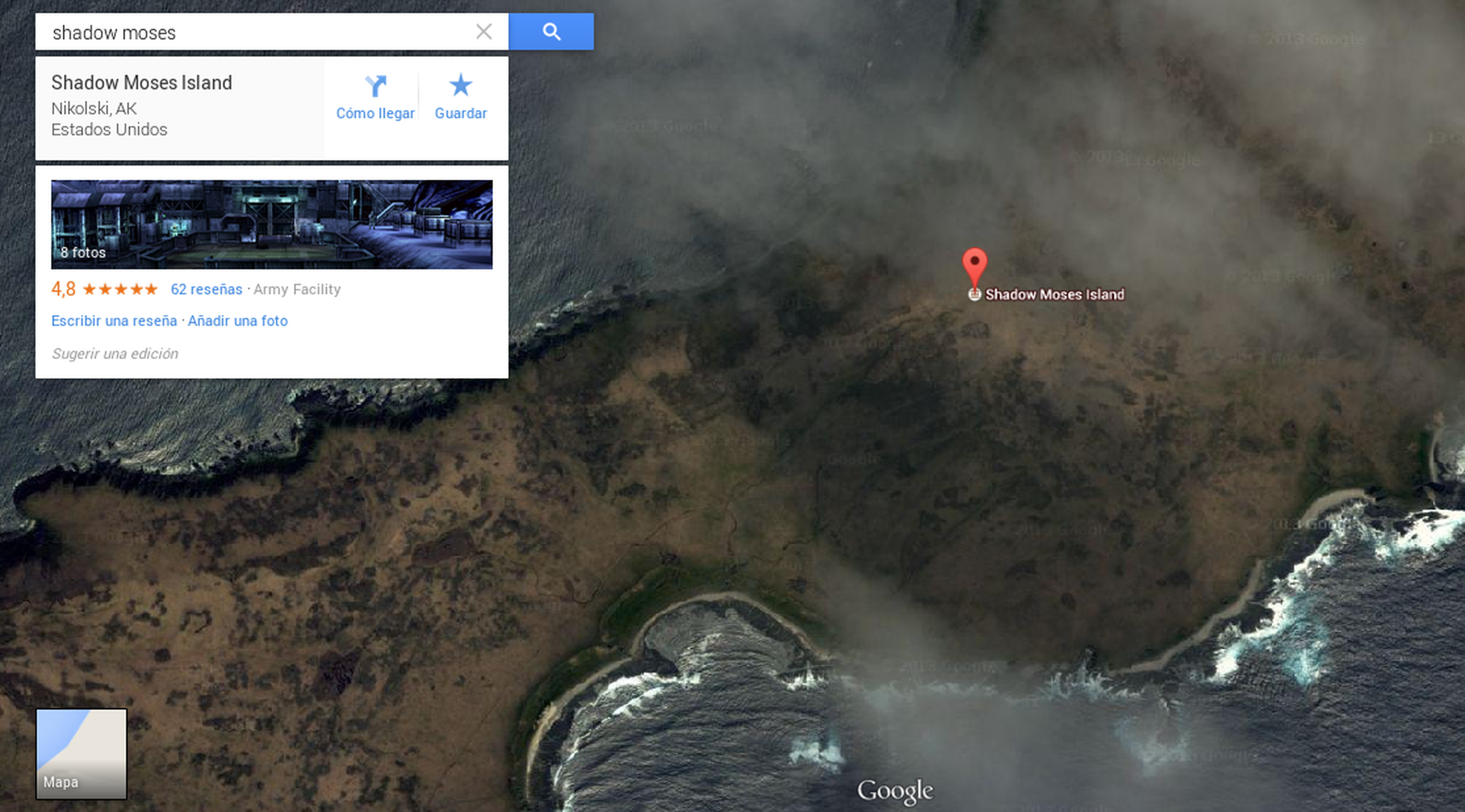 La isla Shadow Moses de Metal Gear existe de verdad en Google Maps
