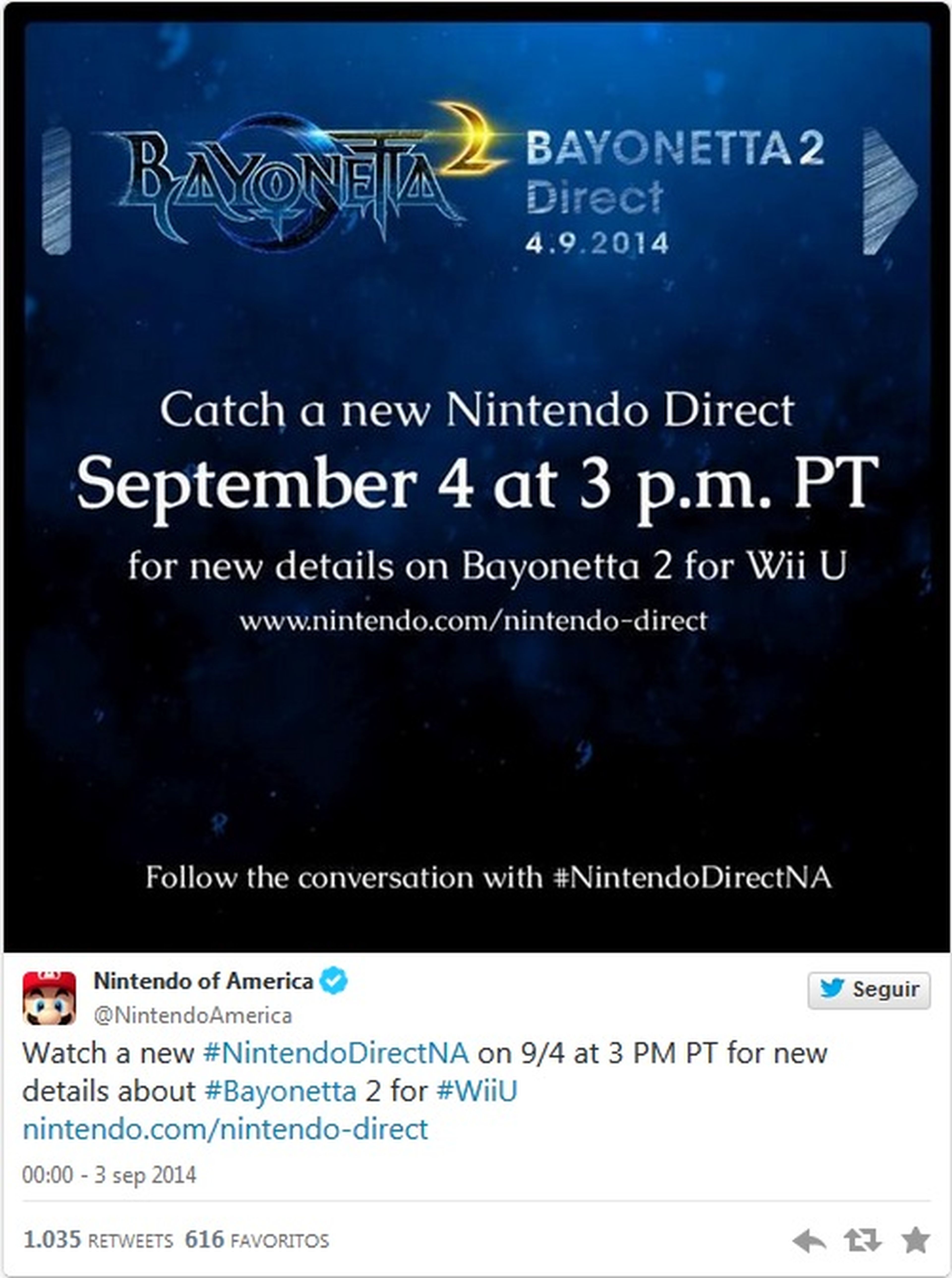 Bayonetta 2 tendrá su Nintendo Direct mañana a las 12 de la noche