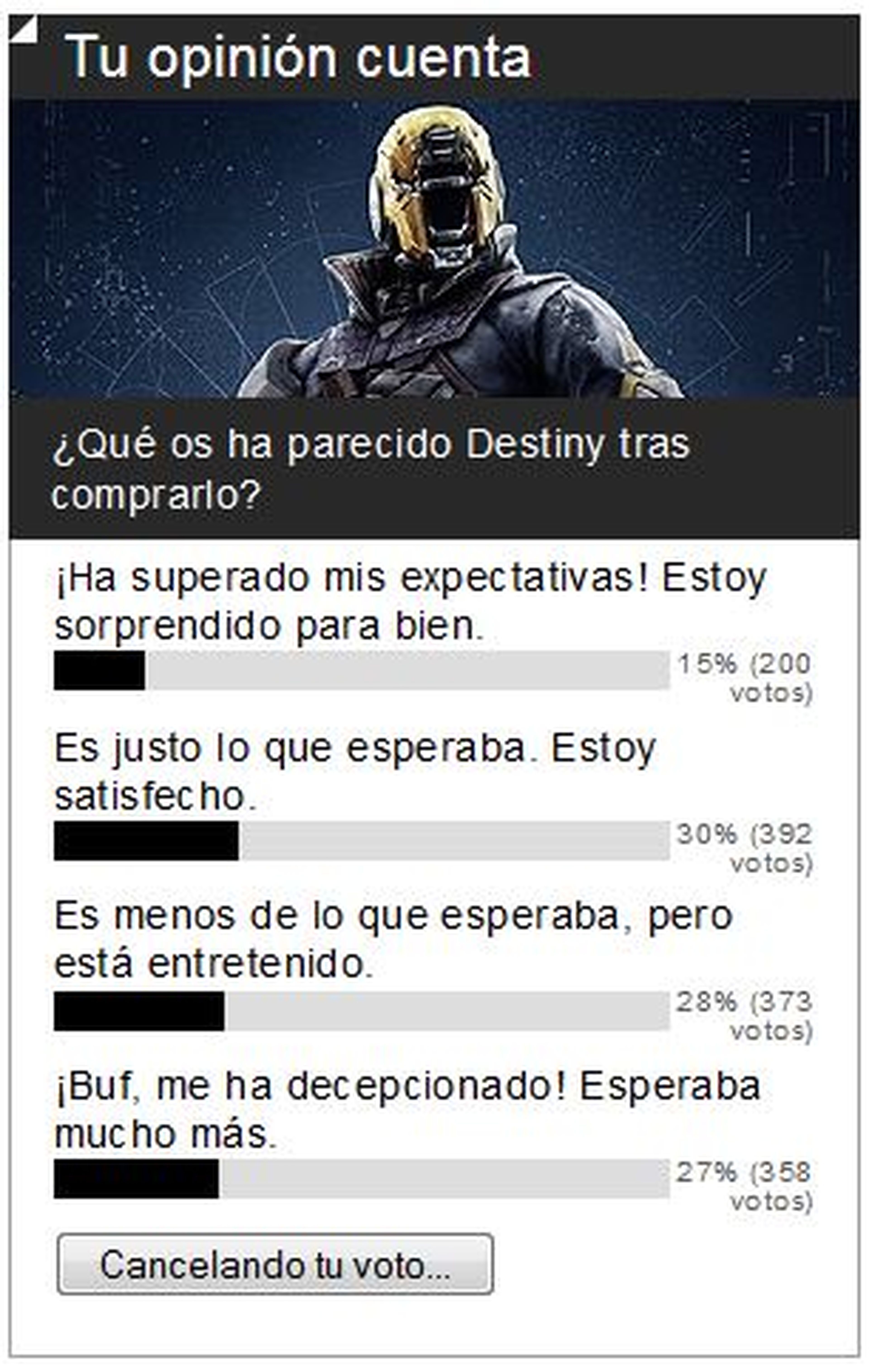 Resultado de la encuesta: ¿Qué os ha parecido Destiny tras comprarlo?