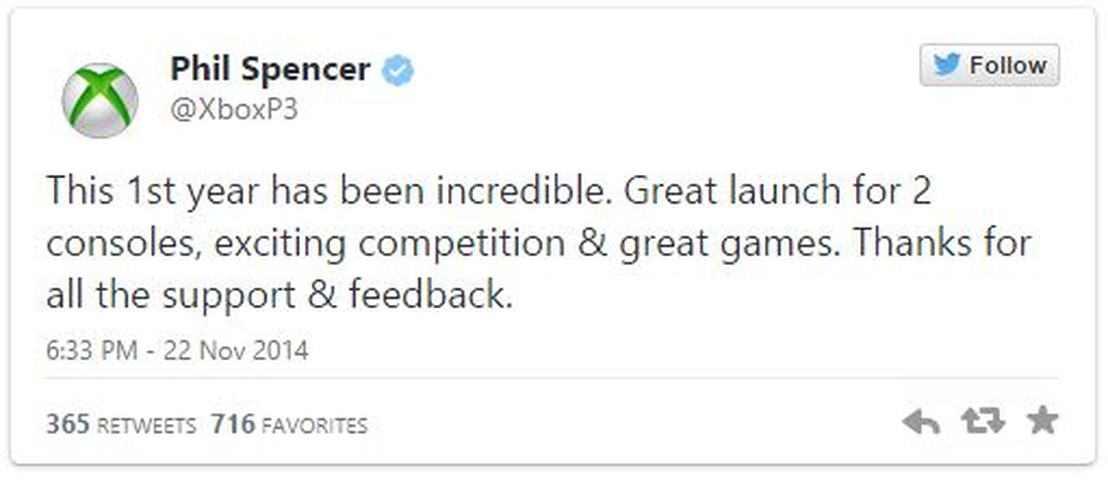 Phil Spencer se felicita por el gran año de Xbox One... y también de PS4