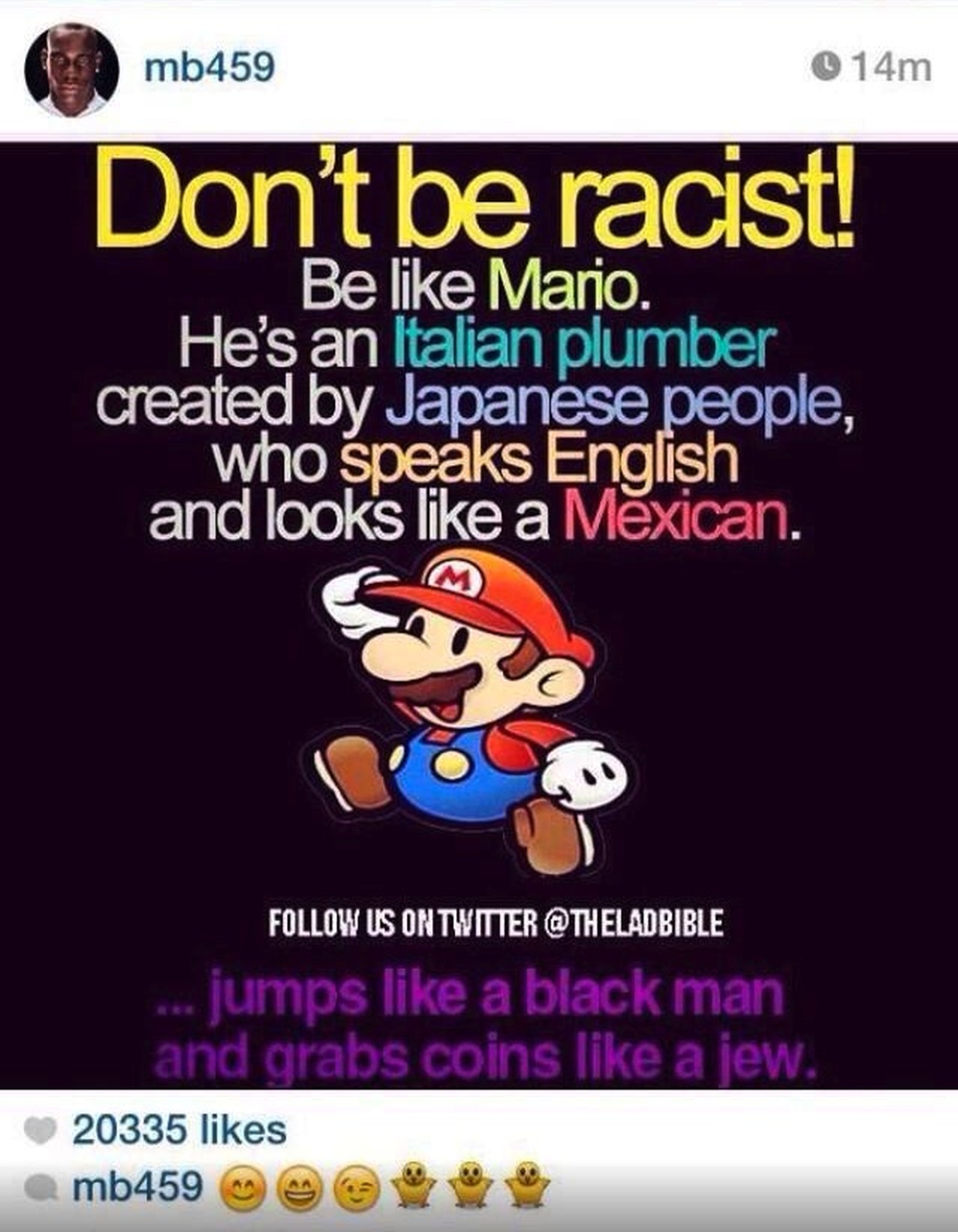 Balotelli incendia las redes con una imagen "racista" de Super Mario