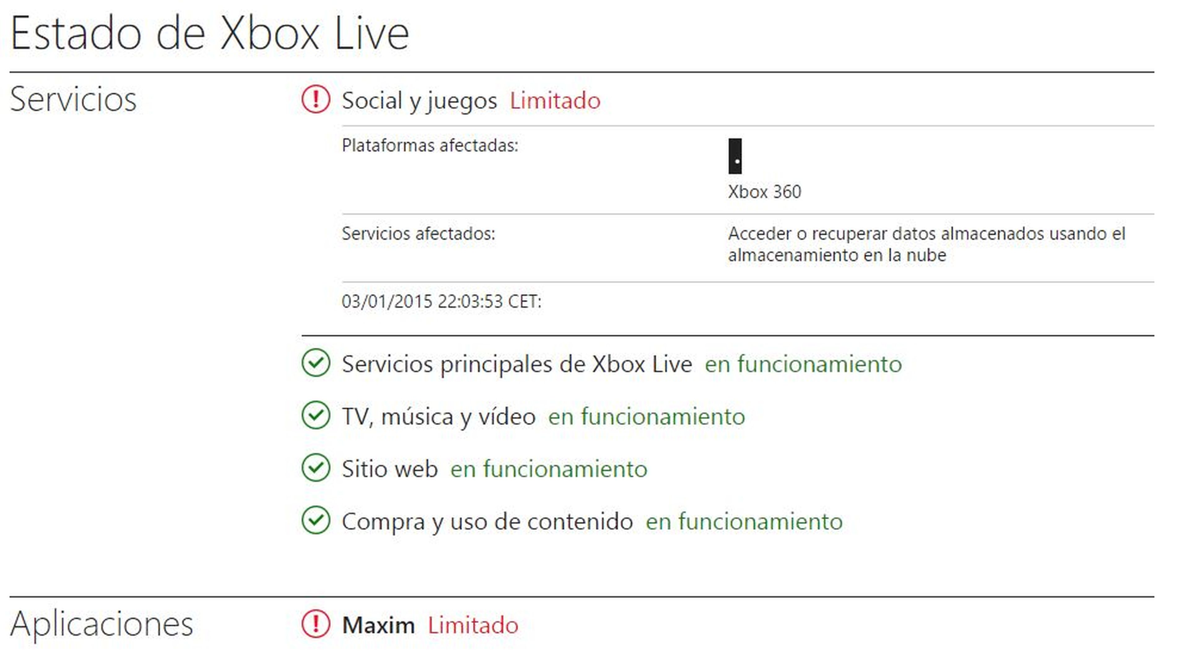 Los problemas de Xbox Live solo afectan a algunos accesos de datos en la nube