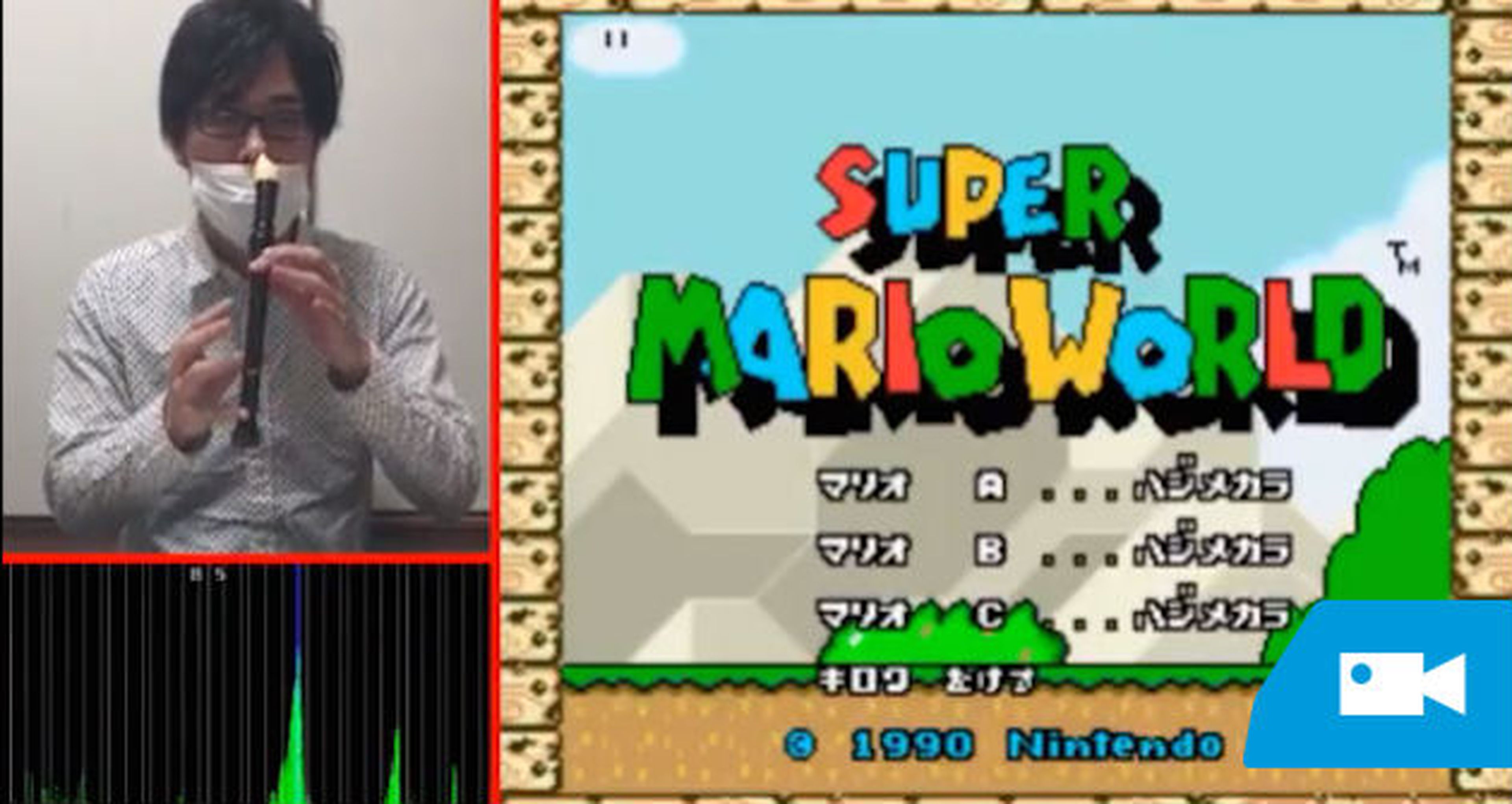 Un hombre juega a Super Mario World usando su nariz y una flauta