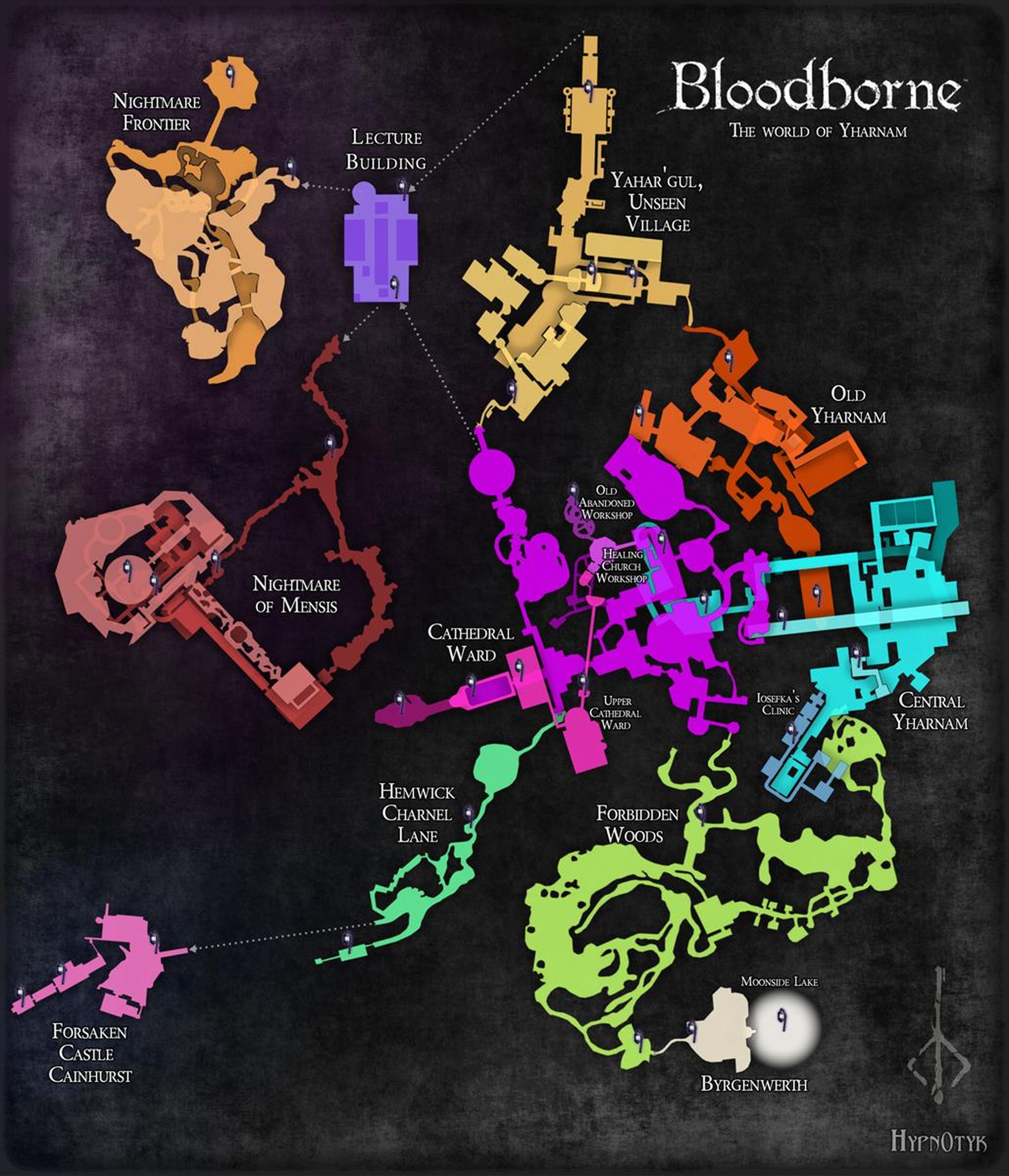 Bloodborne y su mapa de Yharnam al completo