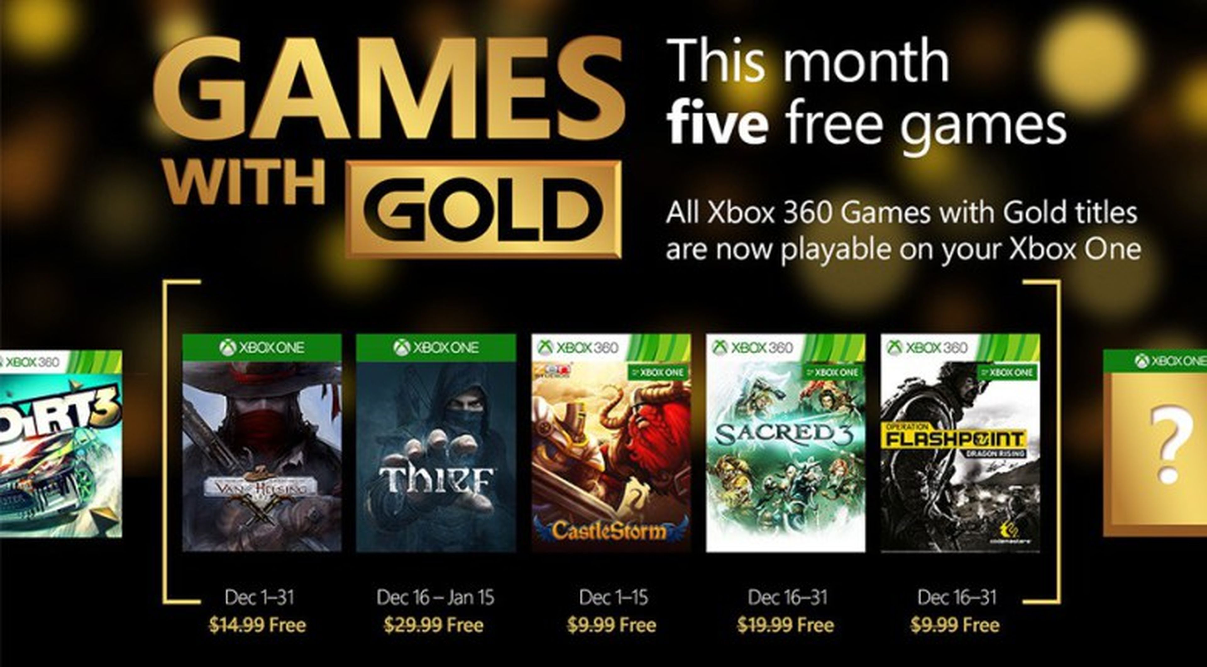 Games With Gold, anunciados los juegos de diciembre para Xbox One y Xbox 360