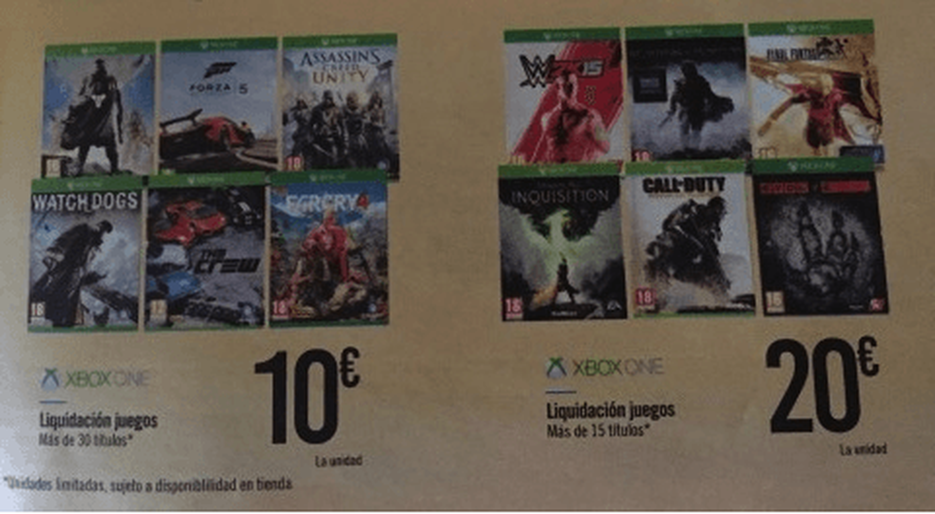 Juegos de Xbox One a 10€ y 20€ por liquidación en Carrefour.