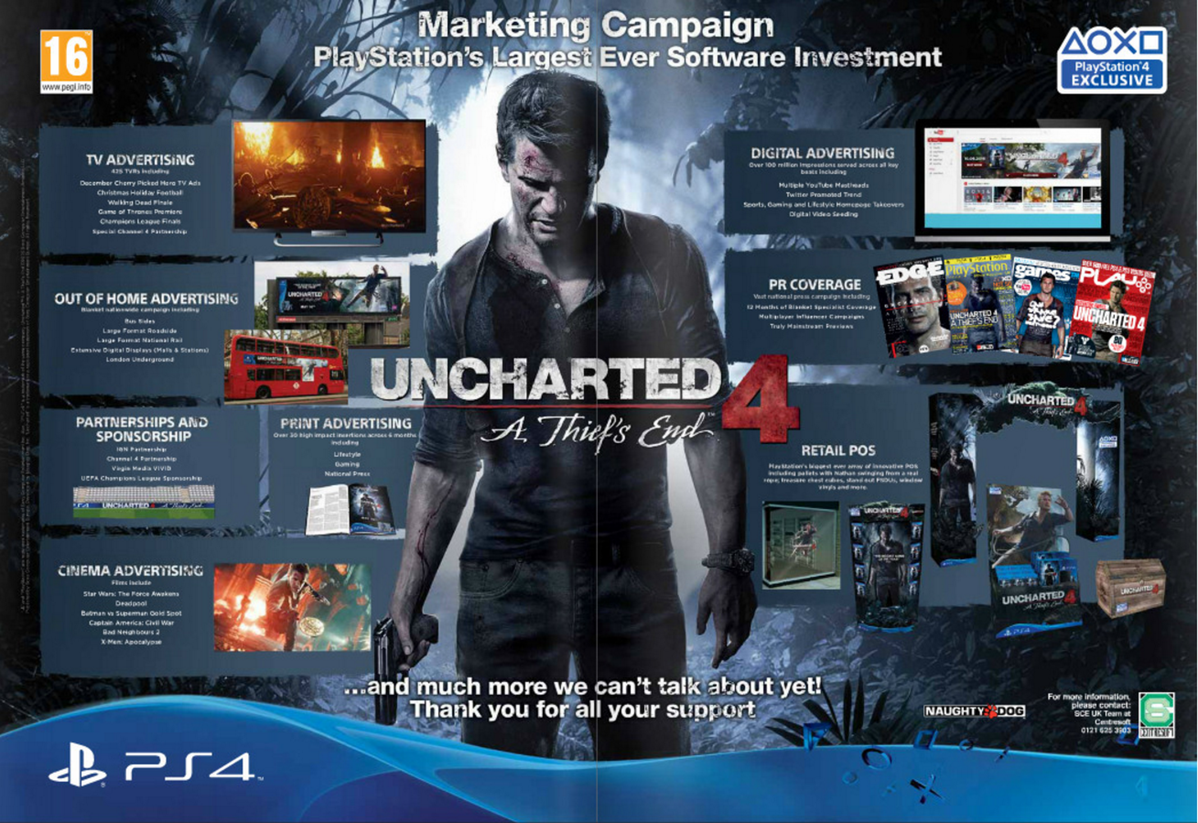 Uncharted 4 tiene la mayor campaña de marketing de PlayStation hasta la fecha