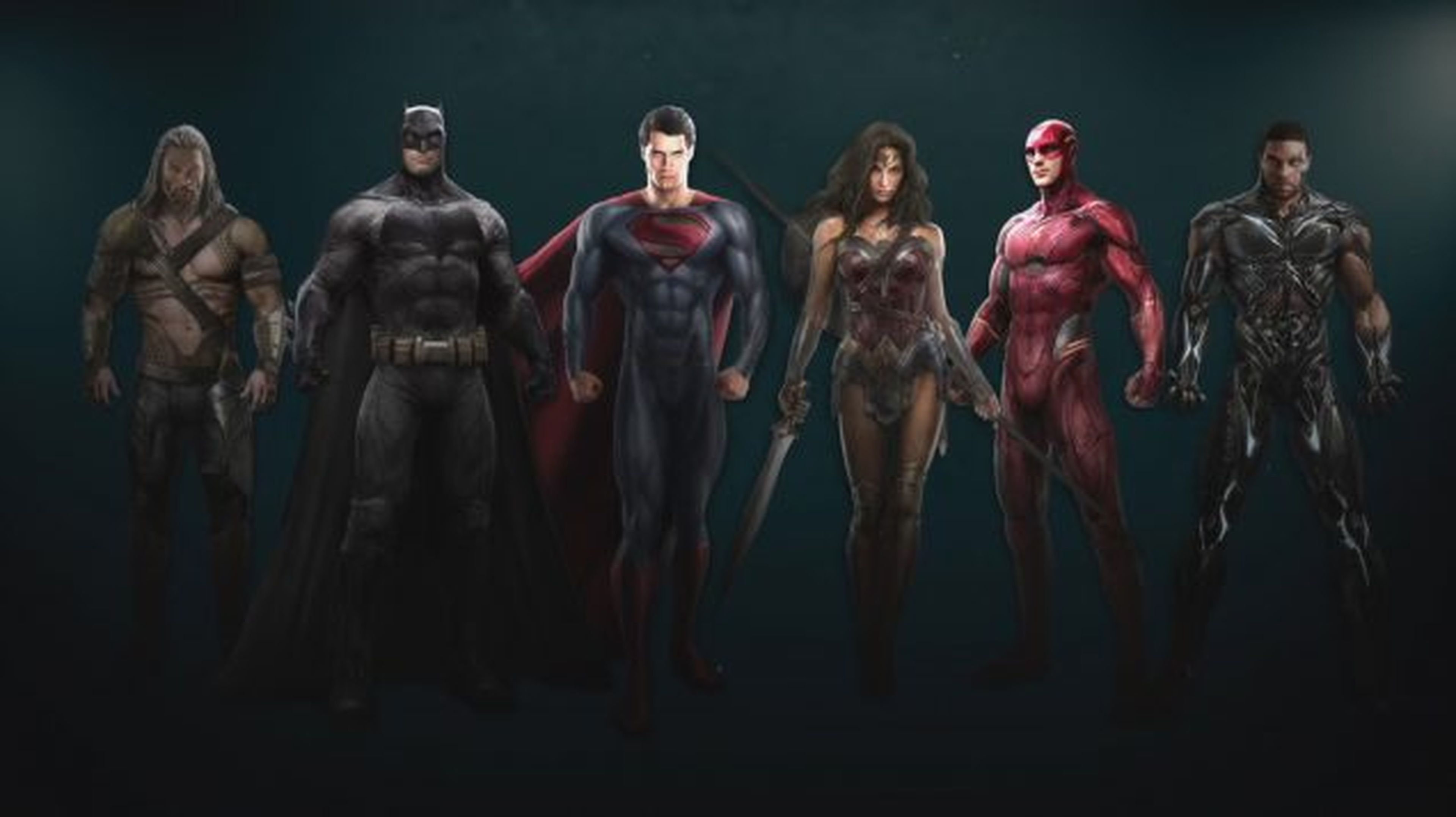 La Liga de la Justicia – Arte conceptual con los seis protagonistas juntos