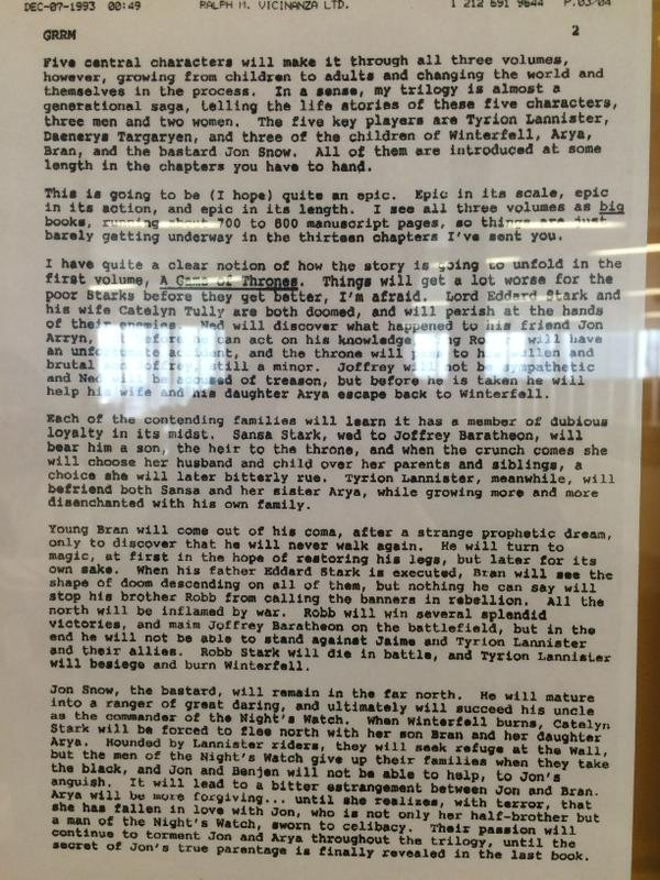 Carta de George R.R. Martin. Pág.2 Juego de tronos, Canción de hielo y fuego, libros