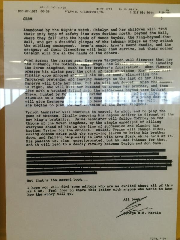 Carta de George R.R. Martin. Pág.3 Juego de tronos, Canción de hielo y fuego, libros