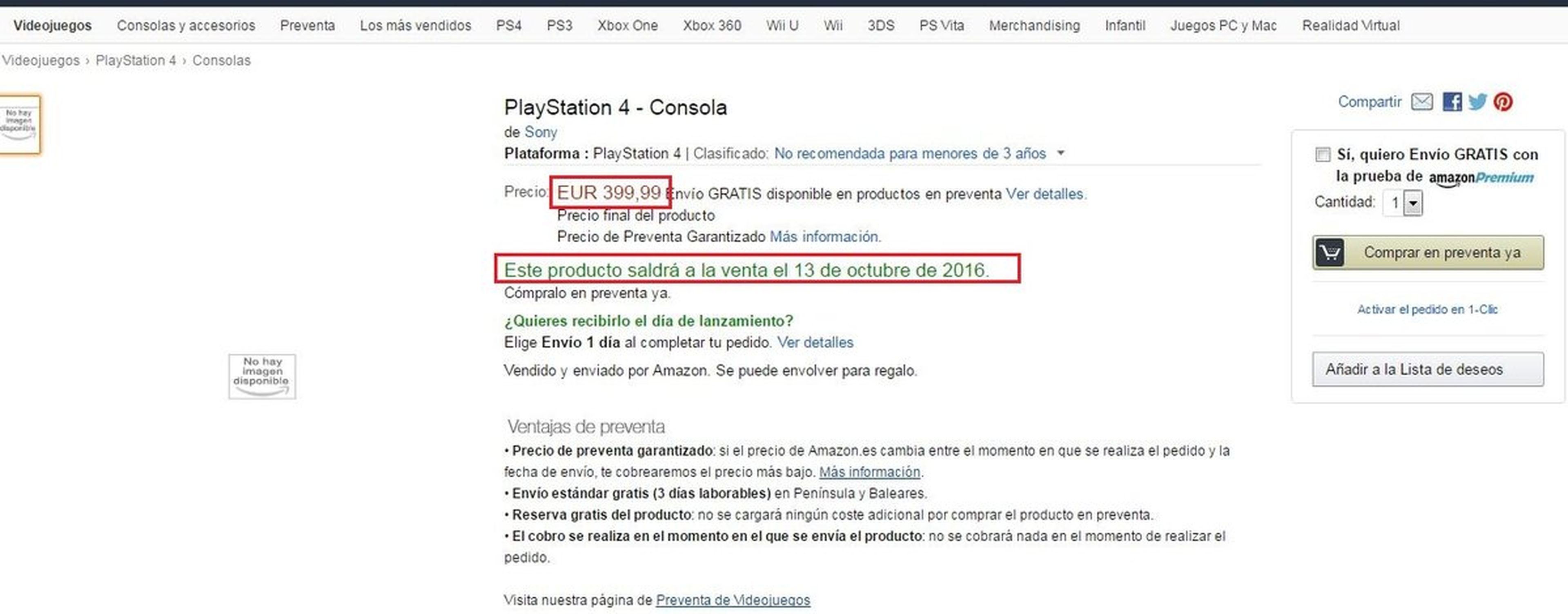 Nueva PS4 en Amazon