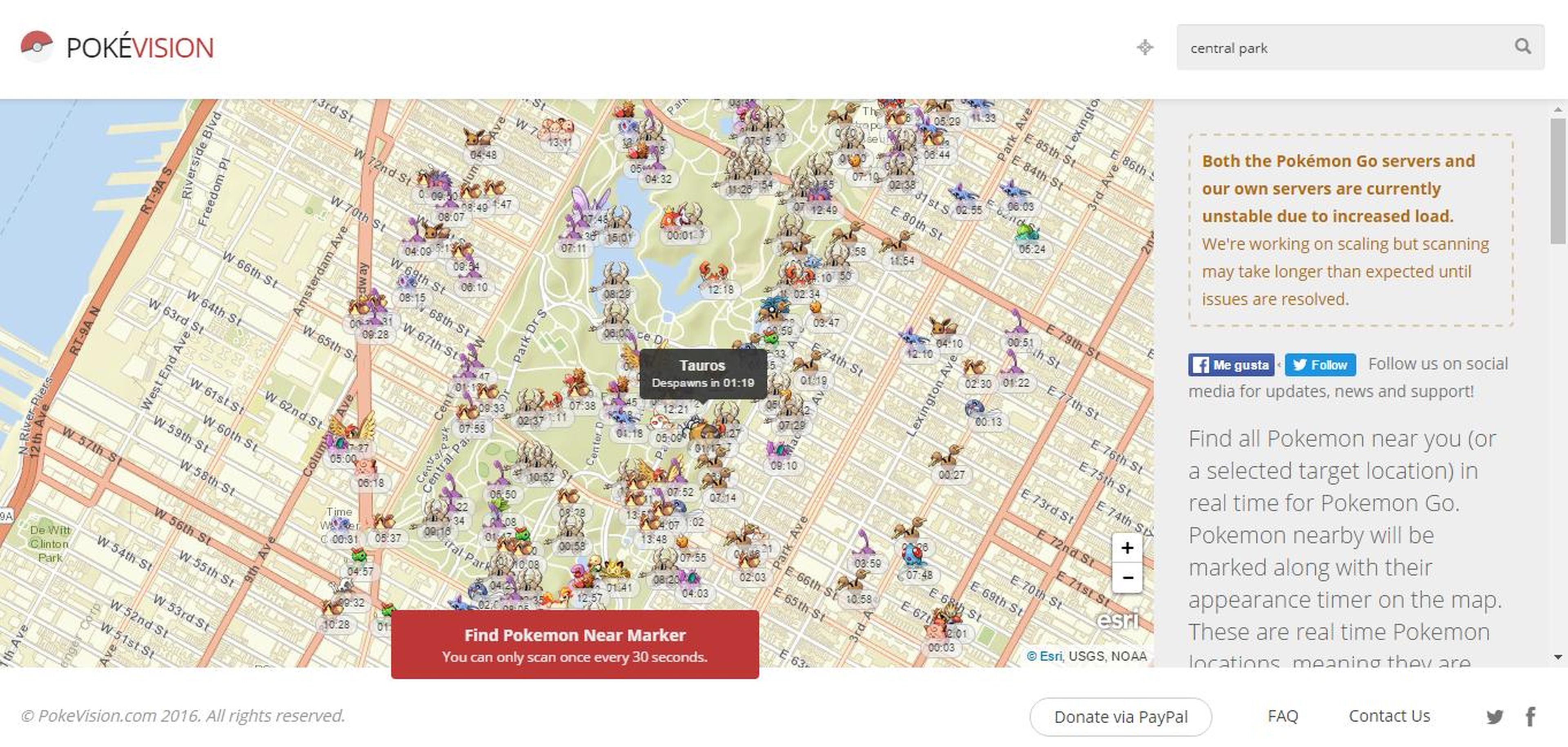 Pokévision, el mapa en tiempo real de Pokémon Go