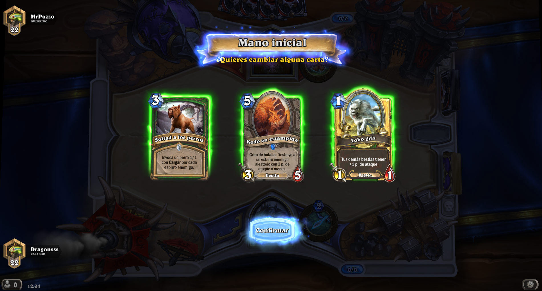 HearthStone - Mano inicial Pantalla de Mano inicial de Hearthstone