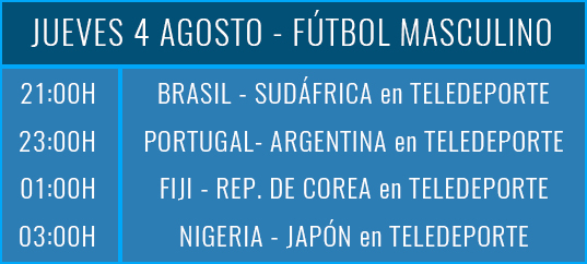 HORARIOS JJOO 4 AGOSTO FUTBOL MASCULINO