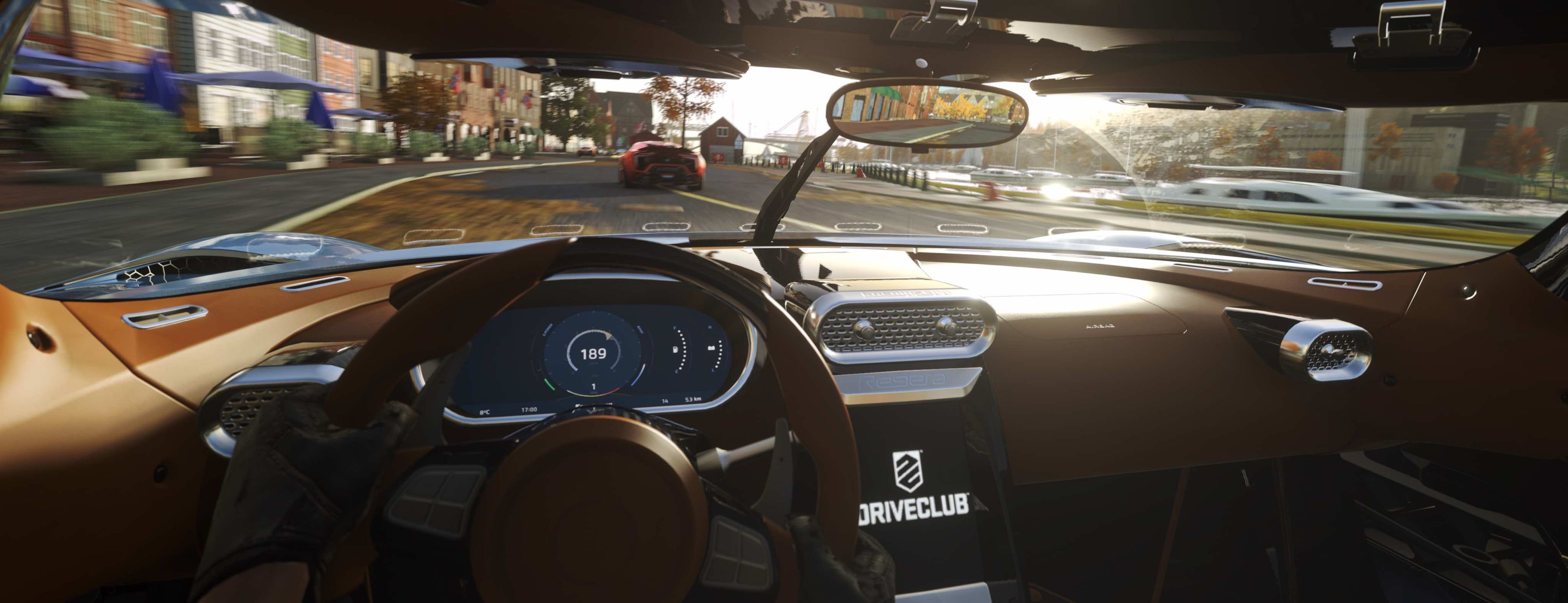 Driveclub VR presentará un nuevo interfaz. Sobre la pista apenas veremos indicadores, que se han movido a una pequeña pantalla a la derecha del volante.