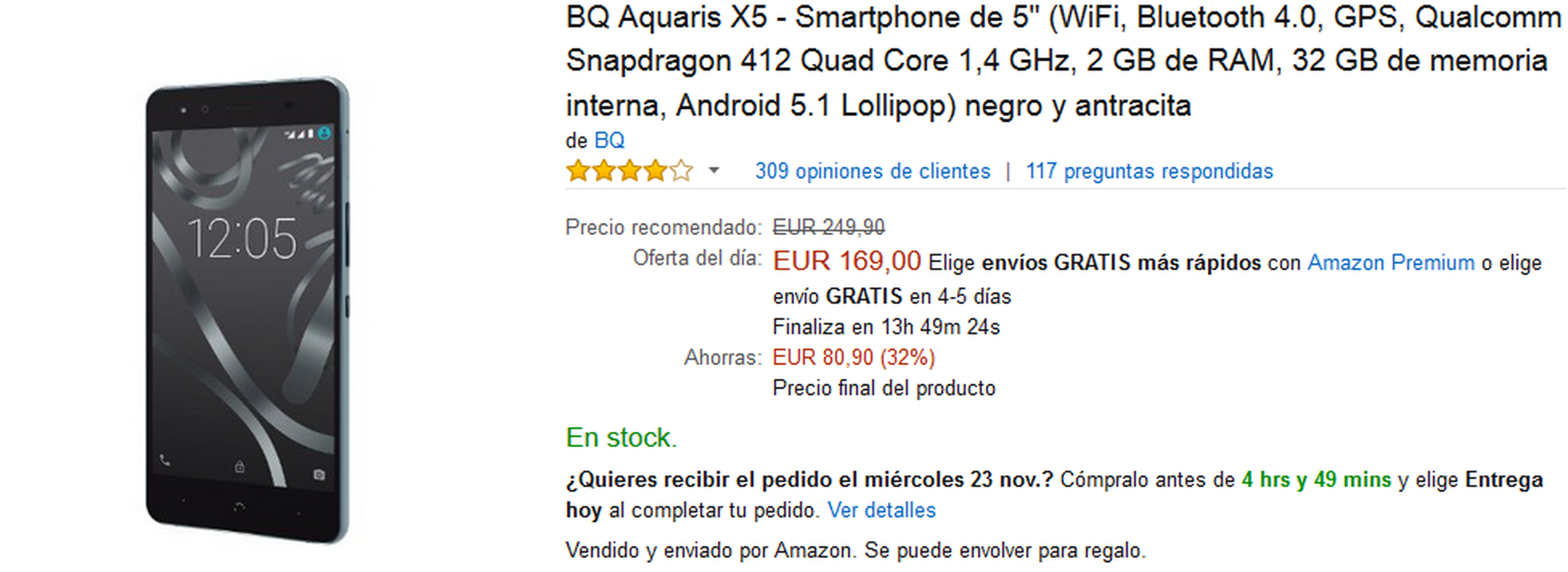 BQ Aquaris X5 por 169 €