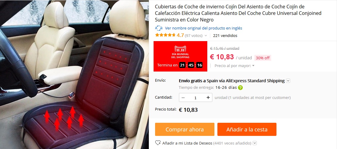 Cojín con calefacción para coche por 10,83 € 11 del 11 AliExpress - Cojín con calefacción para coche por 10,83 €