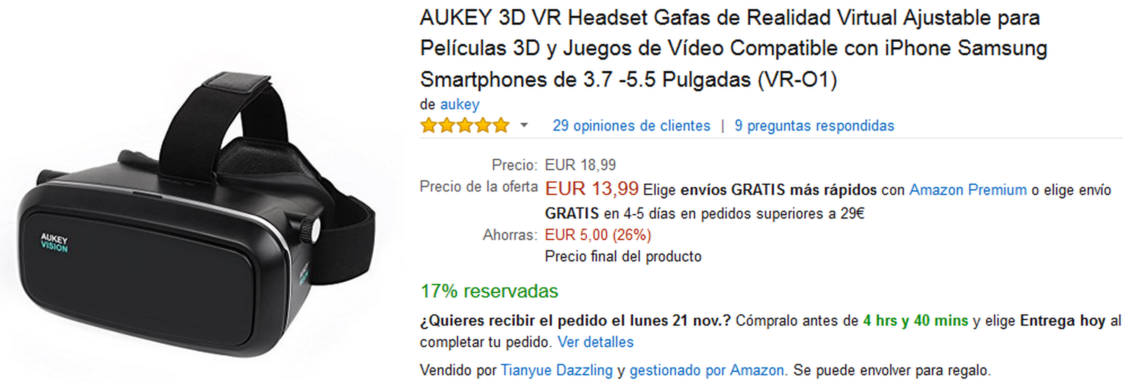 Gafas Aukey 3D VR por 13,99 €