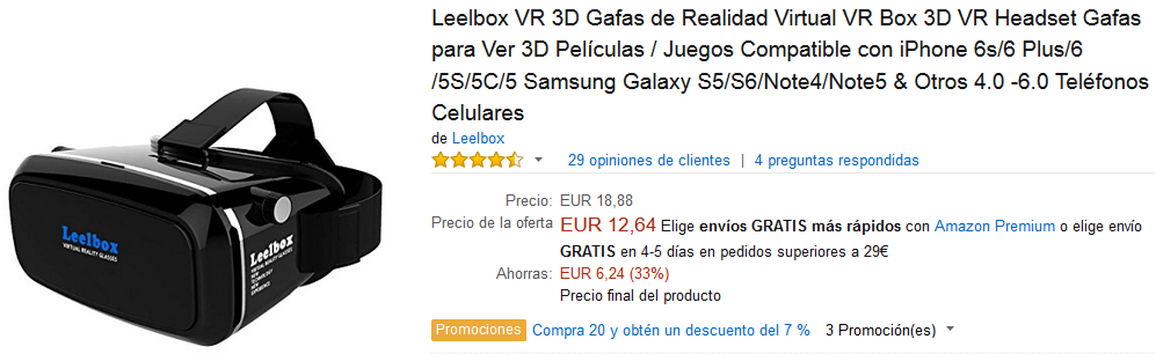 Gafas Leelbox VR 3D por 12,64 €