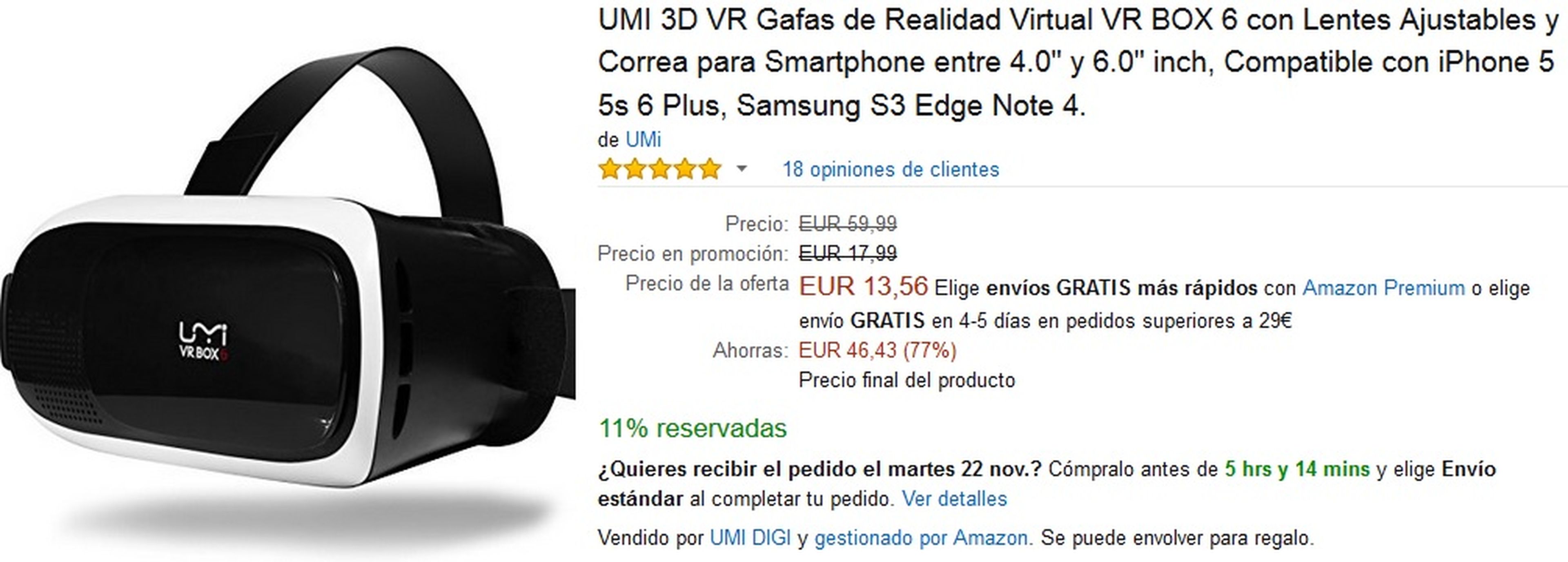 Gafas UMI 3D VR por 13,56 €