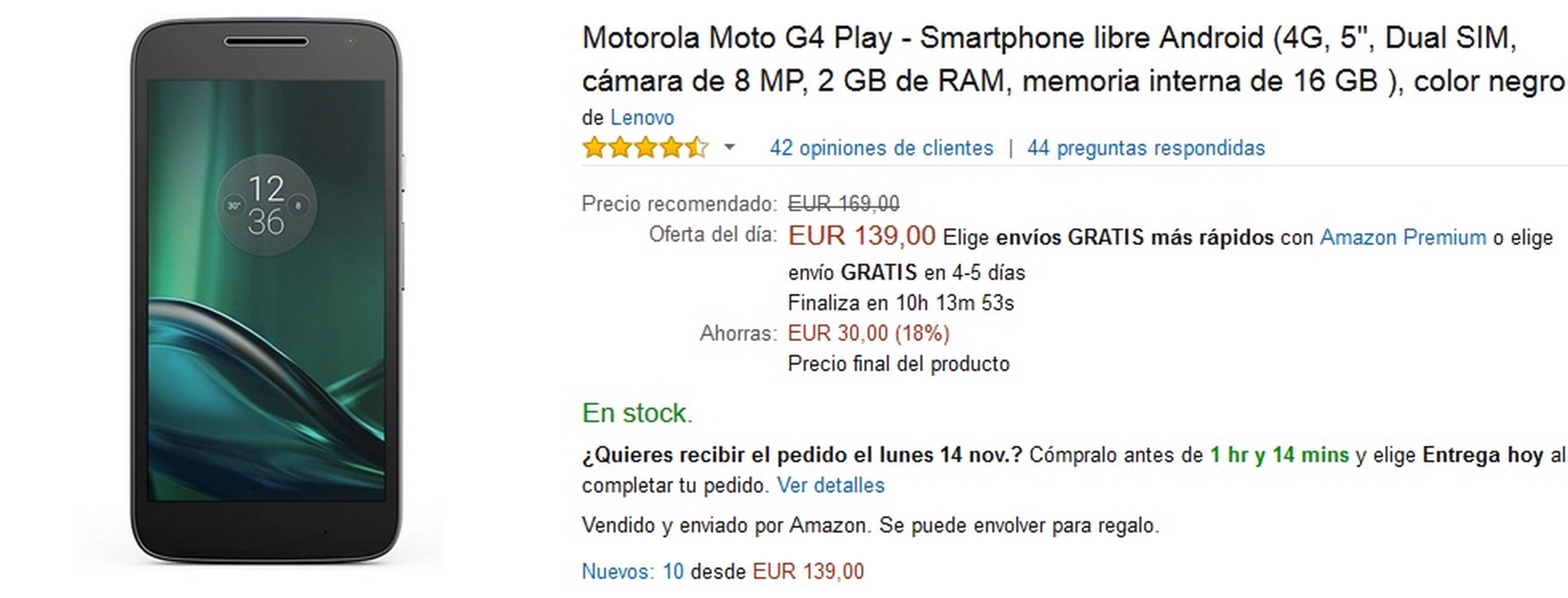 Motorola Moto G4 Play por 139 €