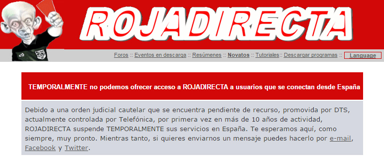 Rojadirecta prohibición Rojadirecta futbol