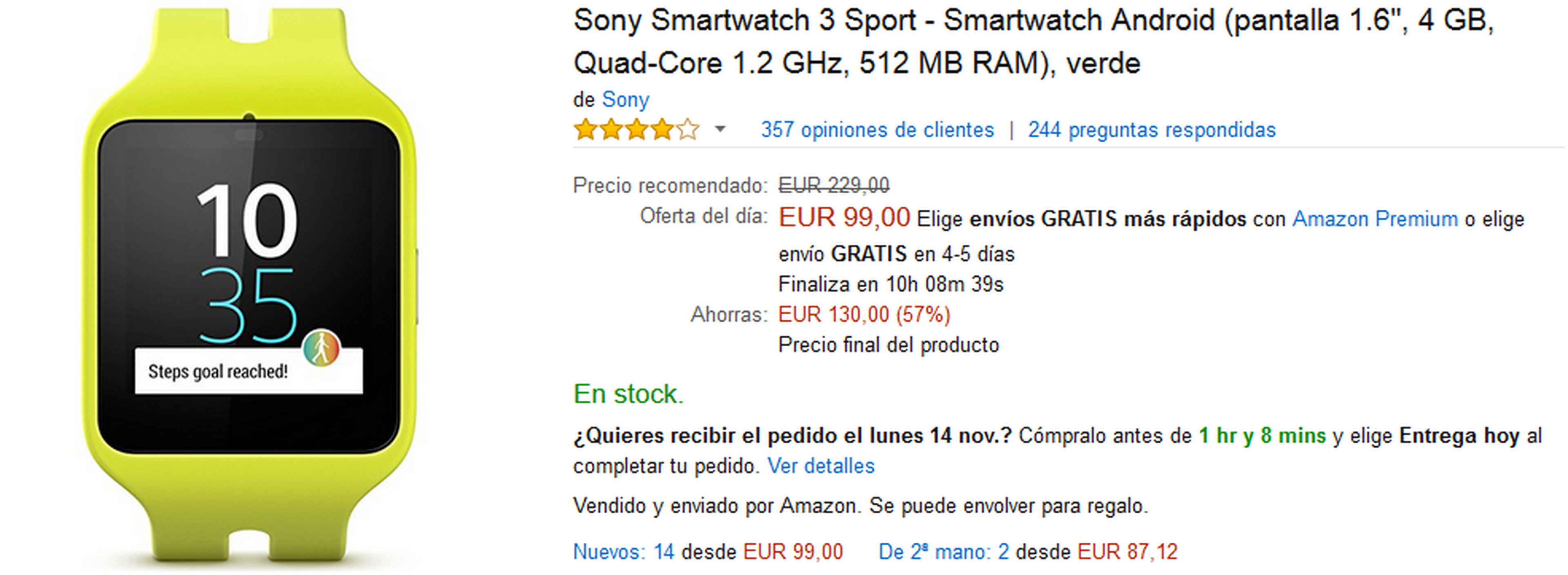 Sony Smartwatch 3 Sport por 99 €