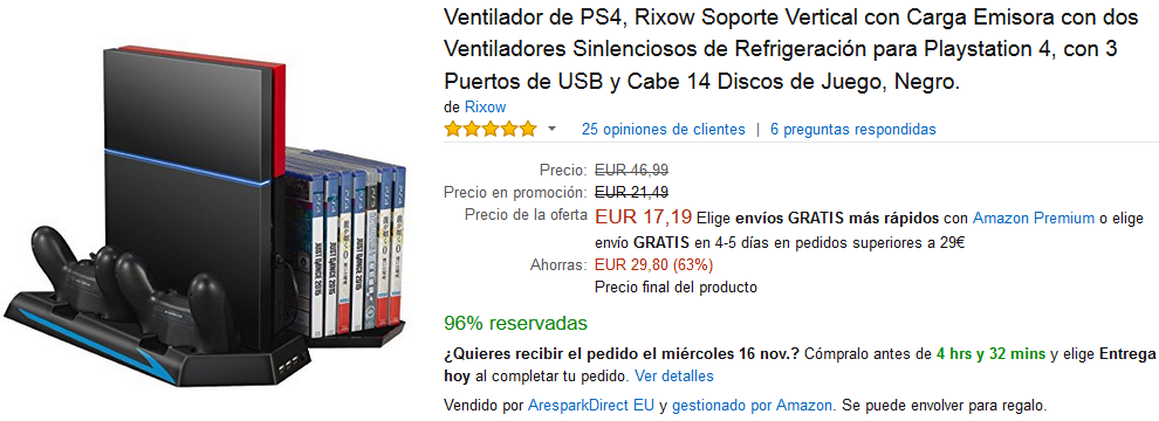 Ventilador de PS4 con soporte vertical Rivow por 17,19 €