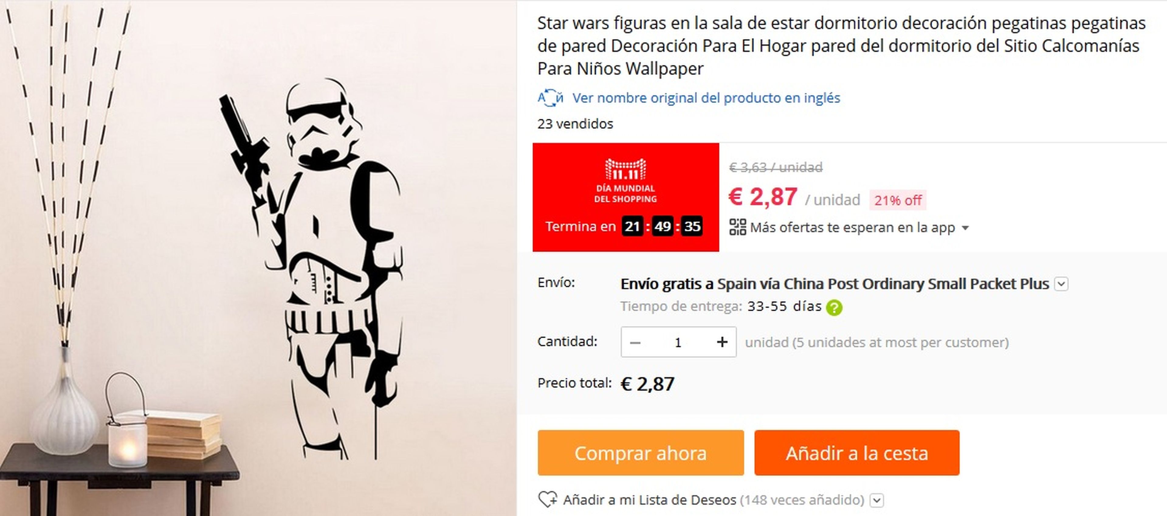 Vinilo Stormtrooper Star Wars por 2,87 €