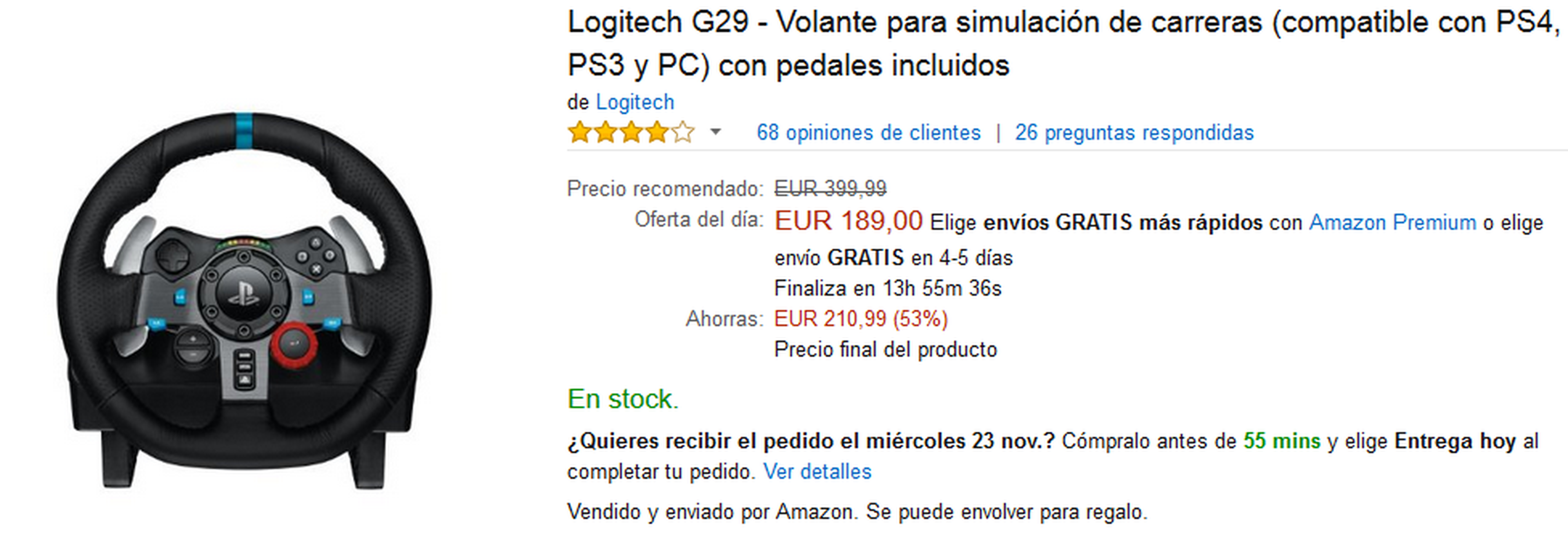 Volante Logitech G29 por 189 €