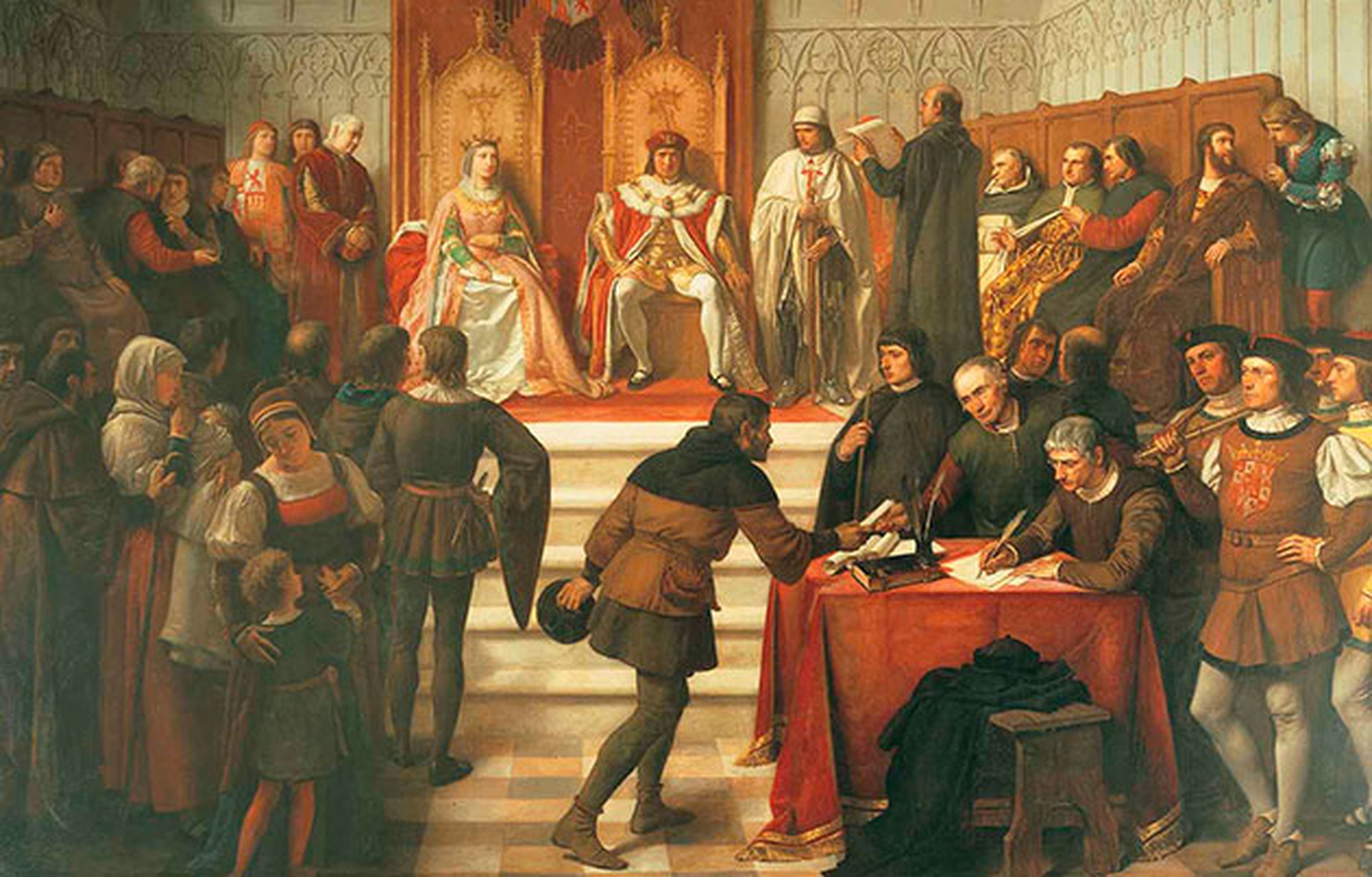 Los Reyes Católicos en el acto de administrar justicia, de Víctor Manzano y Mejorada (1831-1865). Palacio Real de Madrid.