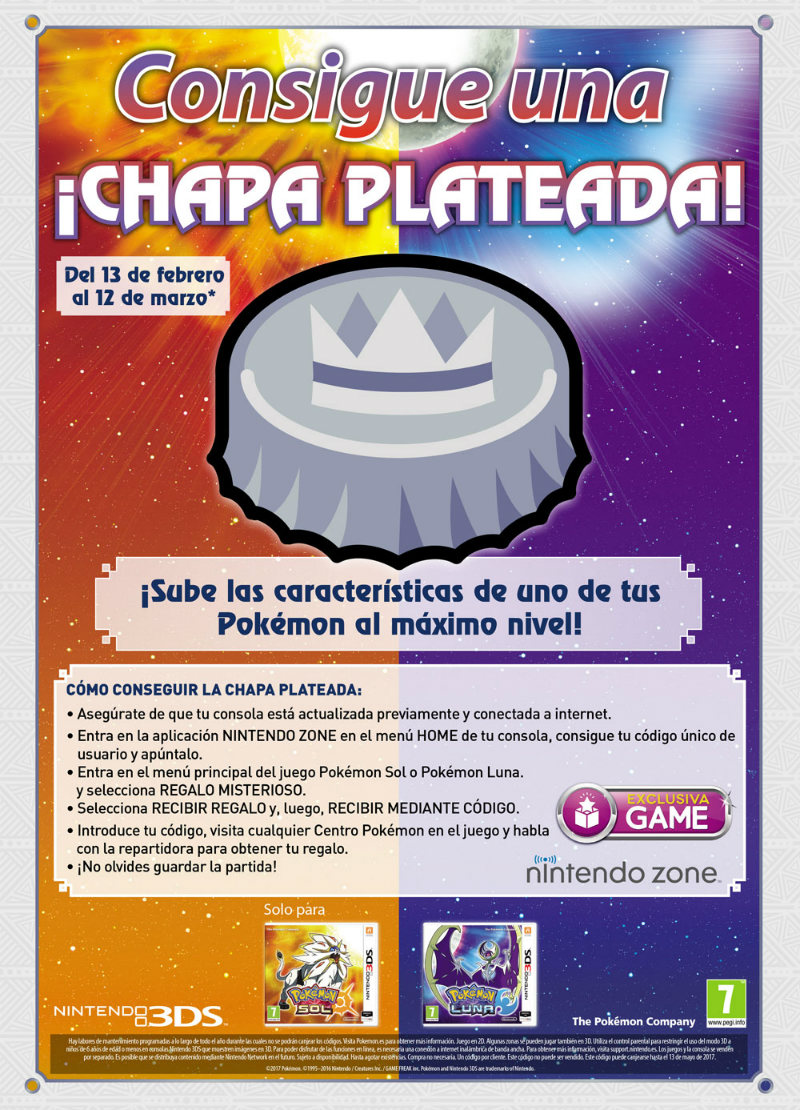 Pokémon Sol y Luna - Chapa plateada GAME Pokémon Sol y Luna - Chapa plateada GAME