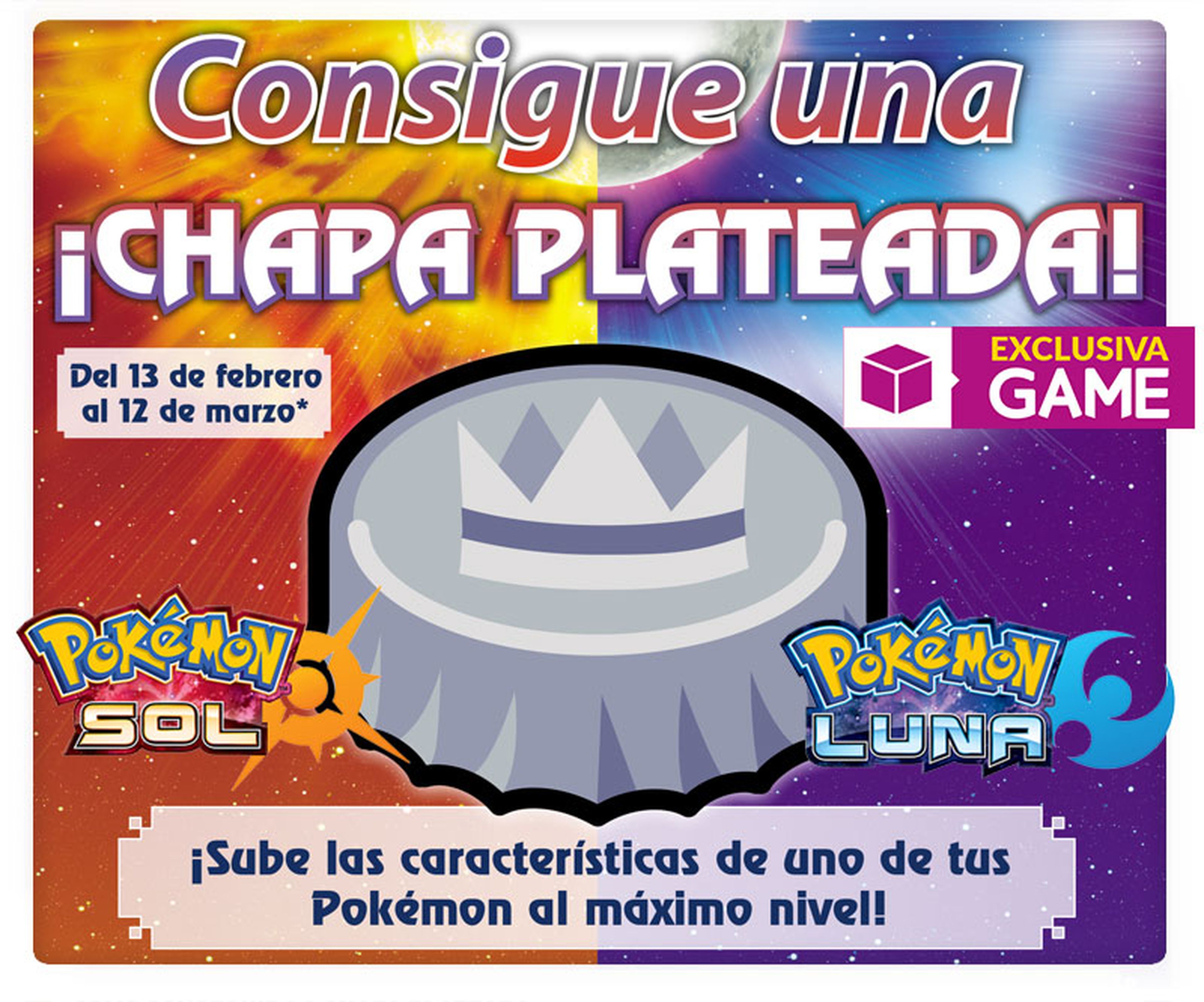 Pokémon Sol y Luna - Chapa plateada GAME
