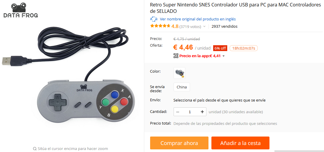 2. Mando retro de SNES USB para PC 2. Mando retro de SNES USB para PC