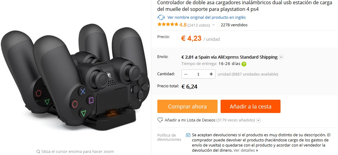 5. Cargador doble USB DualShock 4 5. Cargador doble USB DualShock 4