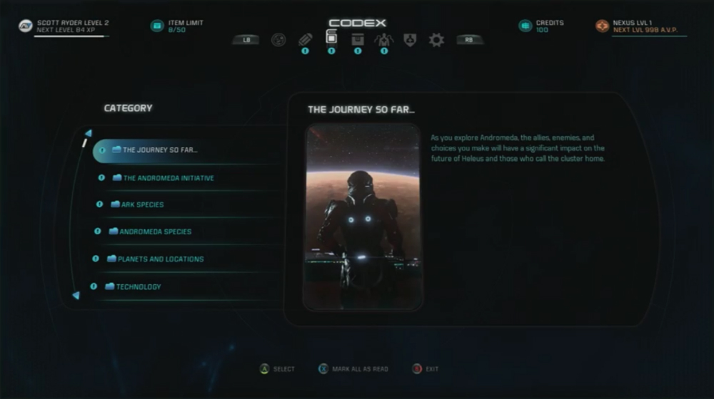 Lee atentamente el Códice Mass Effect Andromeda - Códice