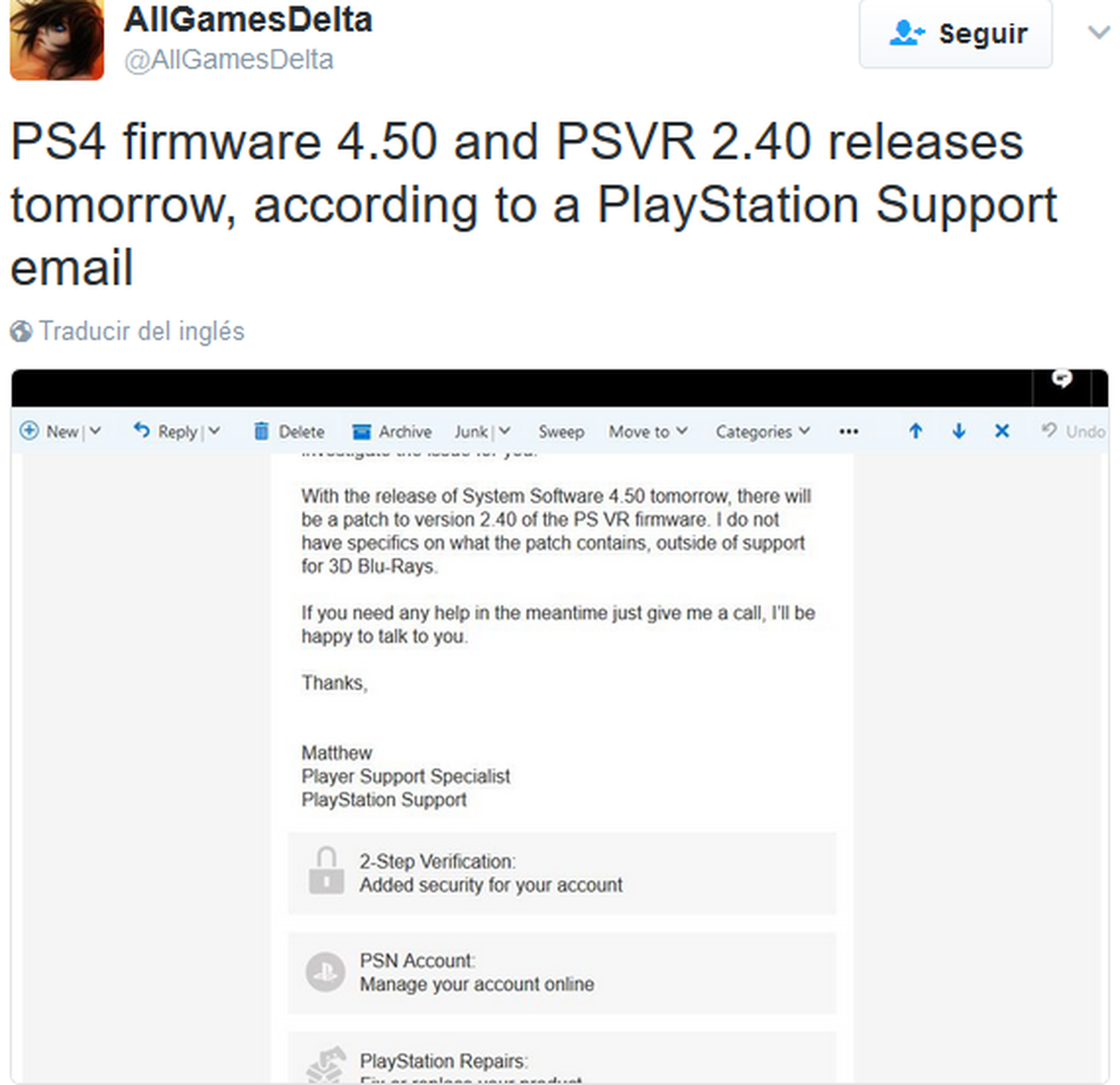 Nueva actualización PS4