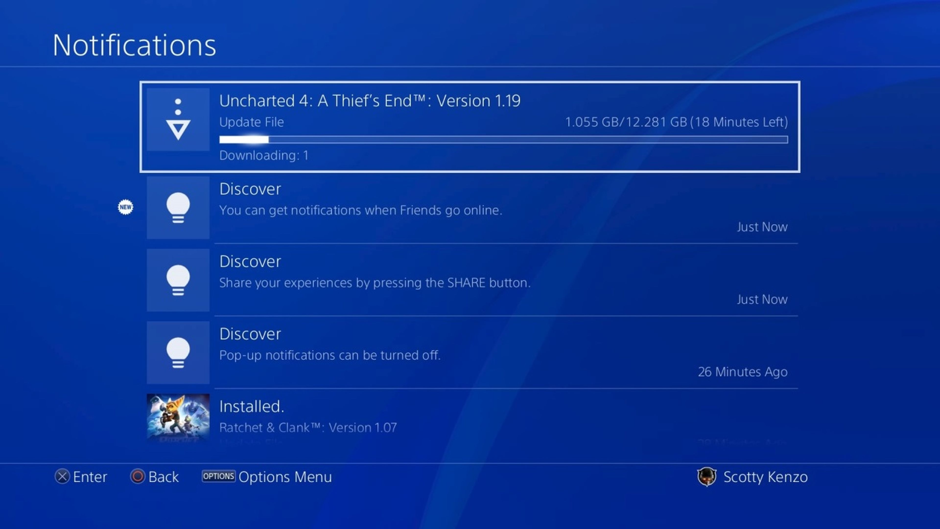 PS4 - Menú de notificaciones con la actualización 4.50